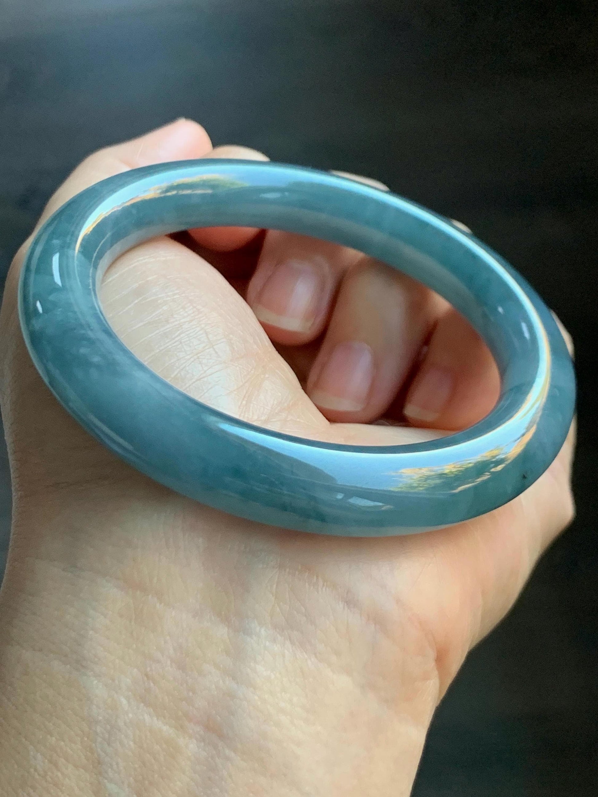 Certified Natural Grade A Guatemalan Icy Translucent Dark Blueberry Blue Jade Jadeite Wide Bangle Bracelet 56.1mm 6.9” 天然冰危蓝莓紫翡翠粗圆条手镯 284