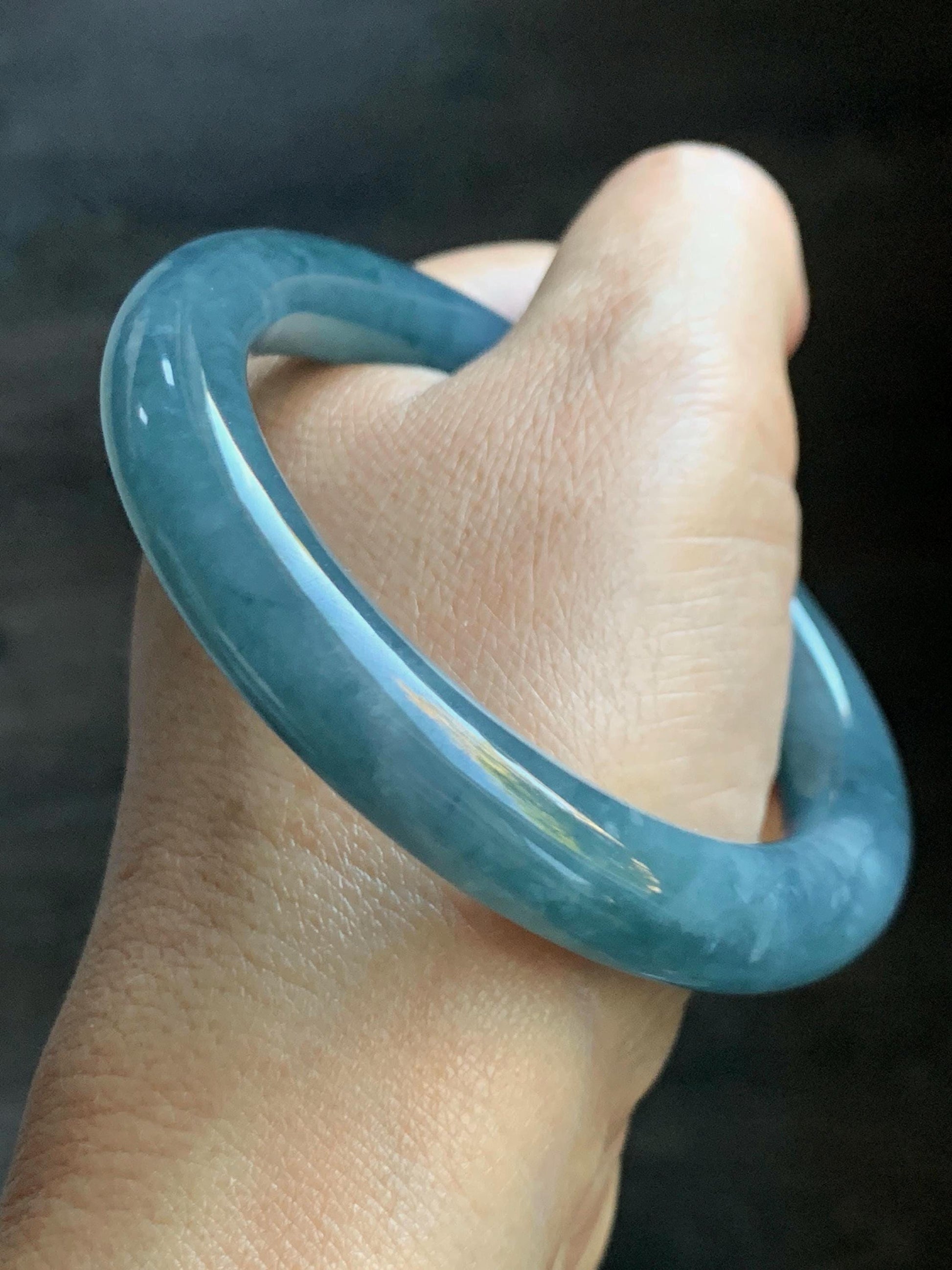 Certified Natural Grade A Guatemalan Icy Translucent Dark Blueberry Blue Jade Jadeite Wide Bangle Bracelet 56.1mm 6.9” 天然冰危蓝莓紫翡翠粗圆条手镯 284