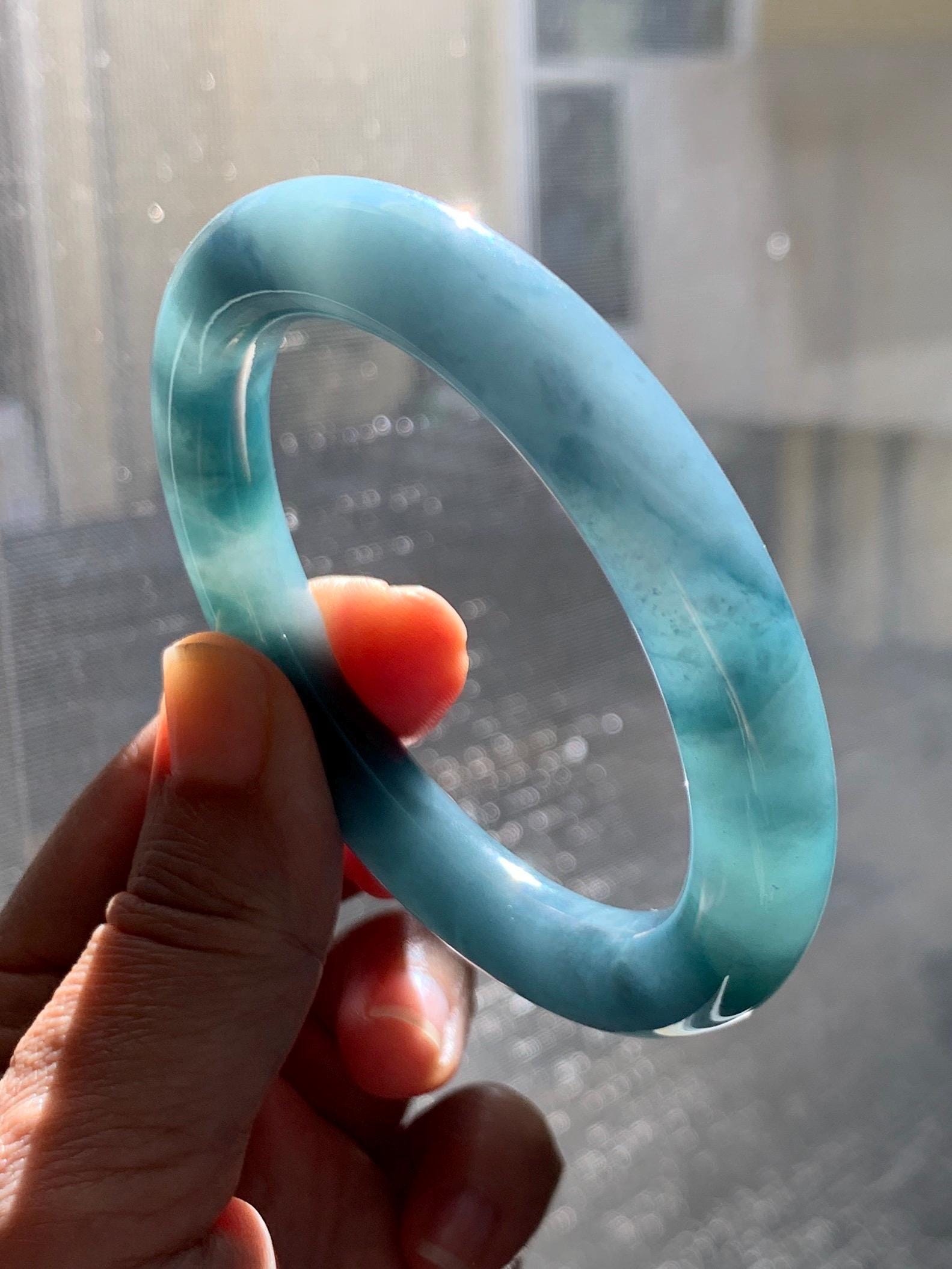 Certified Natural Grade A Guatemalan Icy Translucent Dark Blueberry Blue Jade Jadeite Wide Bangle Bracelet 55.9mm 6.9” 天然冰危蓝莓紫翡翠粗圆条手镯 285