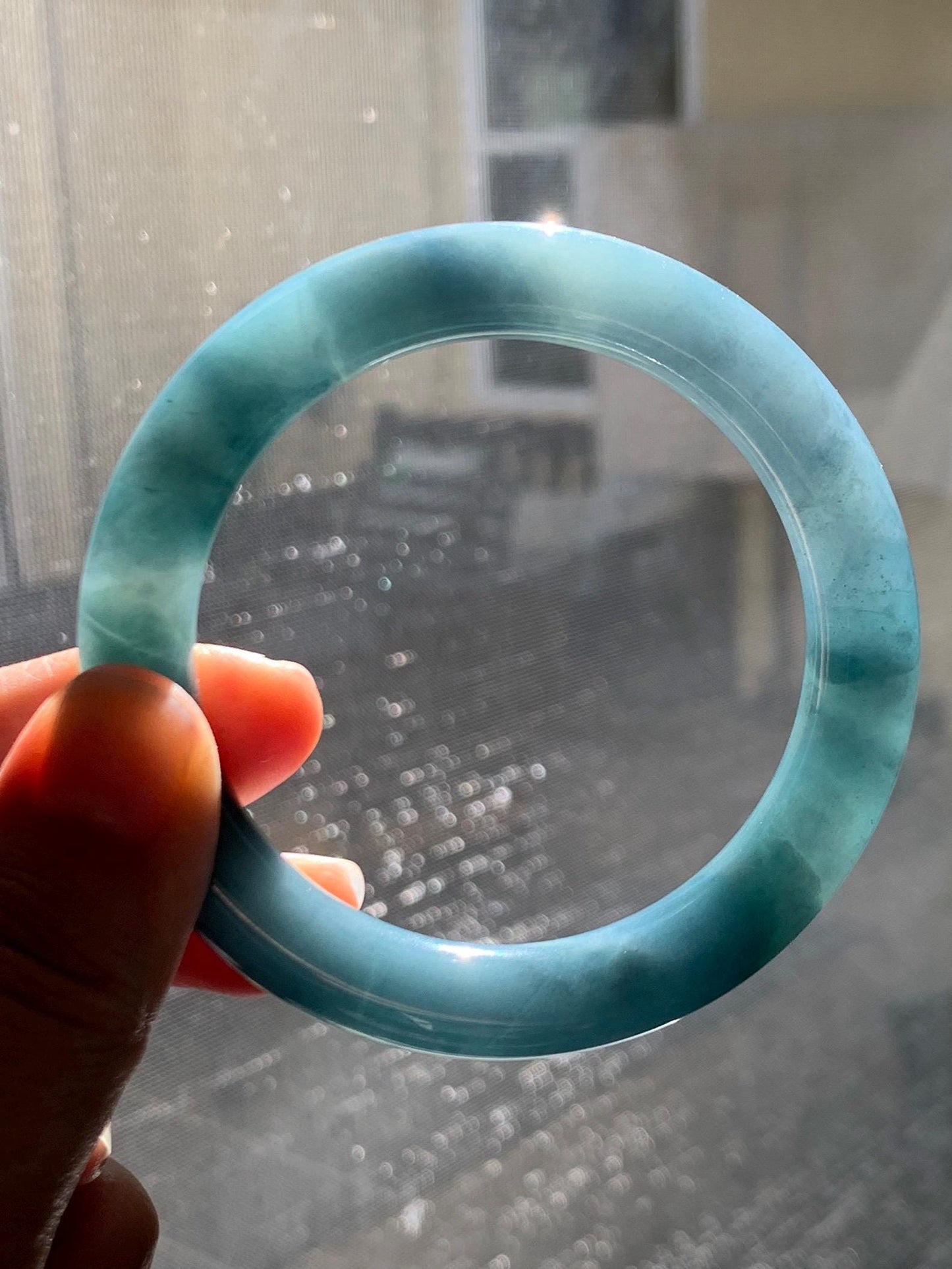 Certified Natural Grade A Guatemalan Icy Translucent Dark Blueberry Blue Jade Jadeite Wide Bangle Bracelet 55.9mm 6.9” 天然冰危蓝莓紫翡翠粗圆条手镯 285