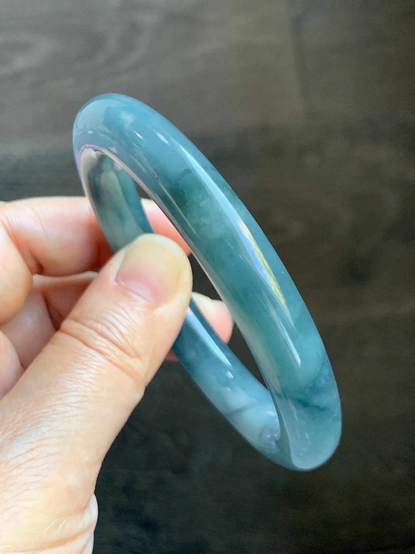Certified Natural Grade A Guatemalan Icy Translucent Dark Blueberry Blue Jade Jadeite Wide Bangle Bracelet 55.9mm 6.9” 天然冰危蓝莓紫翡翠粗圆条手镯 285