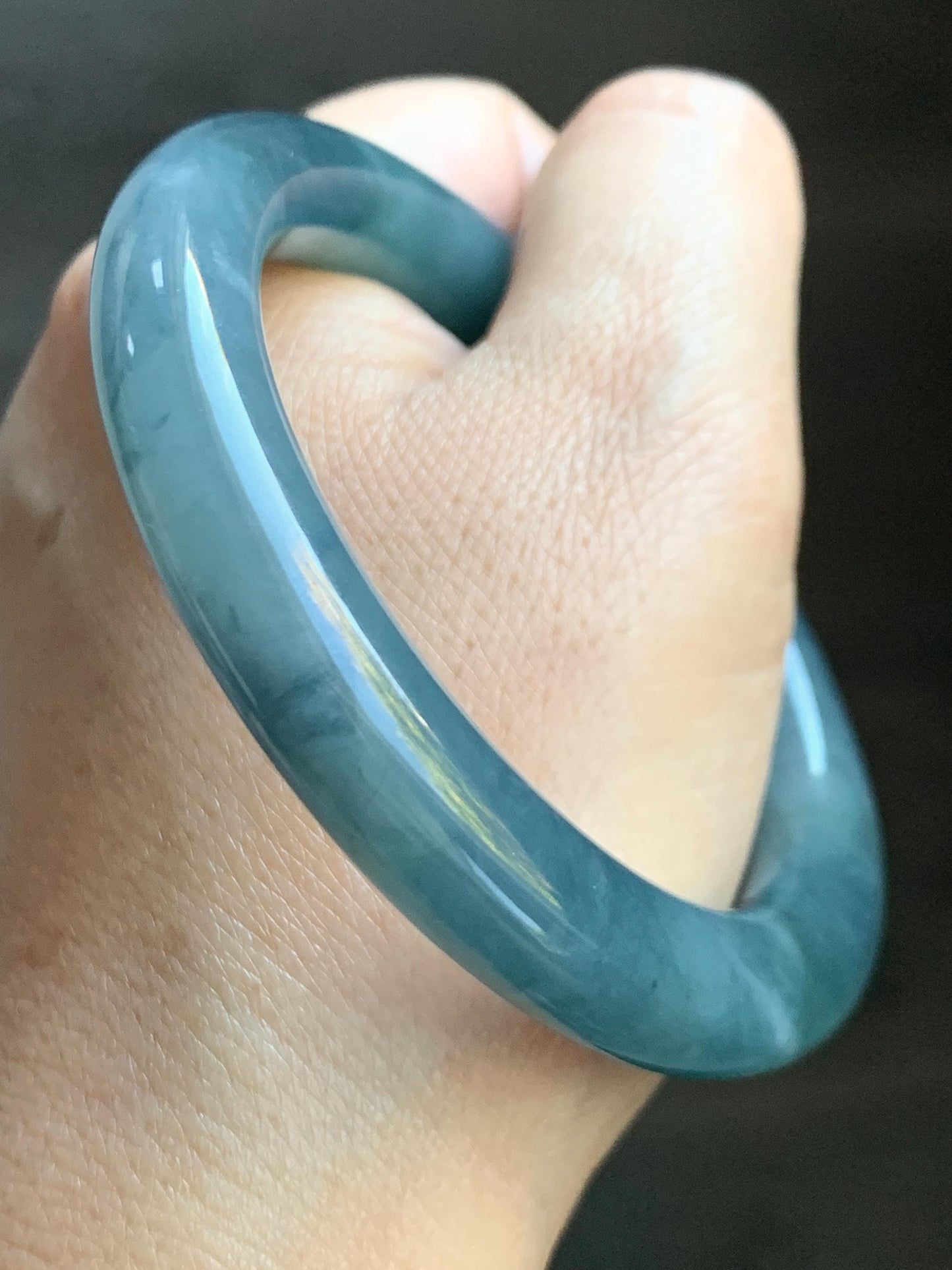 Certified Natural Grade A Guatemalan Icy Translucent Dark Blueberry Blue Jade Jadeite Wide Bangle Bracelet 55.9mm 6.9” 天然冰危蓝莓紫翡翠粗圆条手镯 285