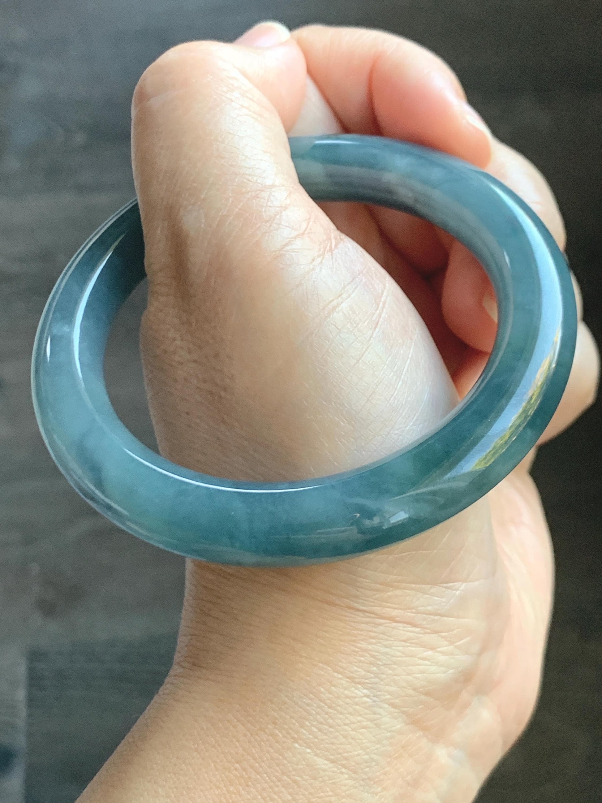 Certified Natural Grade A Guatemalan Icy Translucent Dark Blueberry Blue Jade Jadeite Wide Bangle Bracelet 55.9mm 6.9” 天然冰危蓝莓紫翡翠粗圆条手镯 285