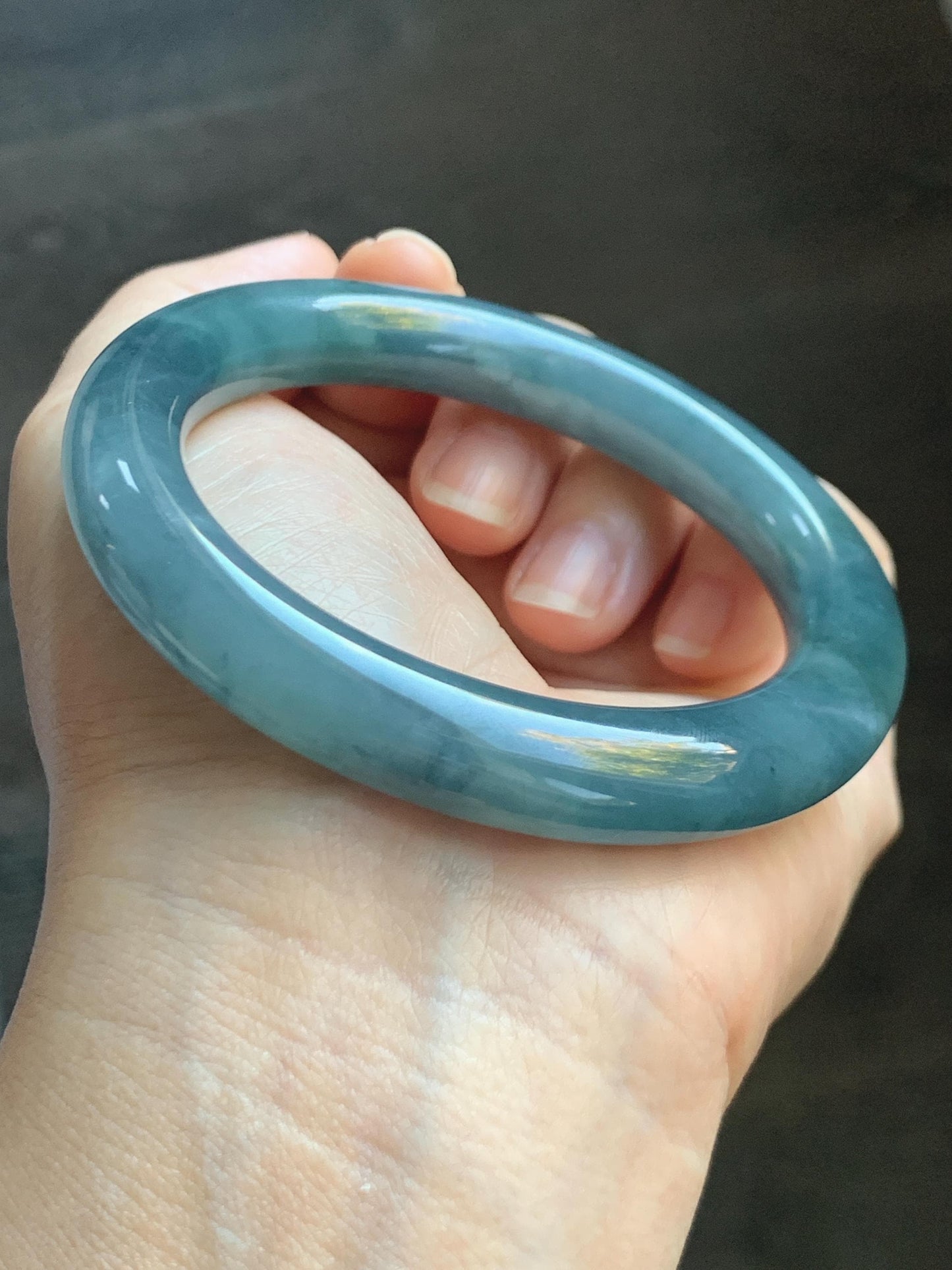 Certified Natural Grade A Guatemalan Icy Translucent Dark Blueberry Blue Jade Jadeite Wide Bangle Bracelet 55.9mm 6.9” 天然冰危蓝莓紫翡翠粗圆条手镯 285