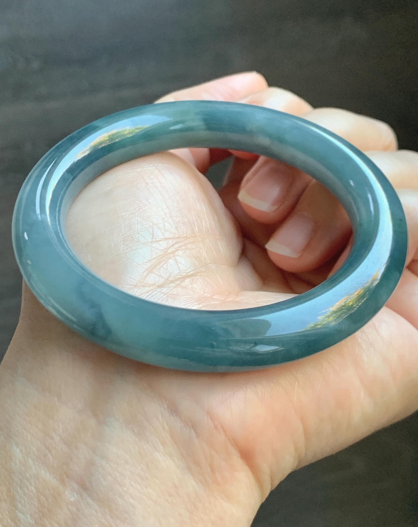 Certified Natural Grade A Guatemalan Icy Translucent Dark Blueberry Blue Jade Jadeite Wide Bangle Bracelet 55.9mm 6.9” 天然冰危蓝莓紫翡翠粗圆条手镯 285