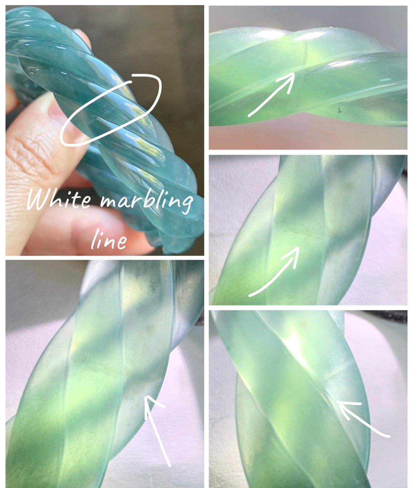 Certified Natural Grade A Guatemalan Icy Translucent Gelatinous Teal Blue Jade Jadeite Carved Braid Bangle 57.9mm 7.15” 天然冰胶危深蓝翡翠麻花手镯 279