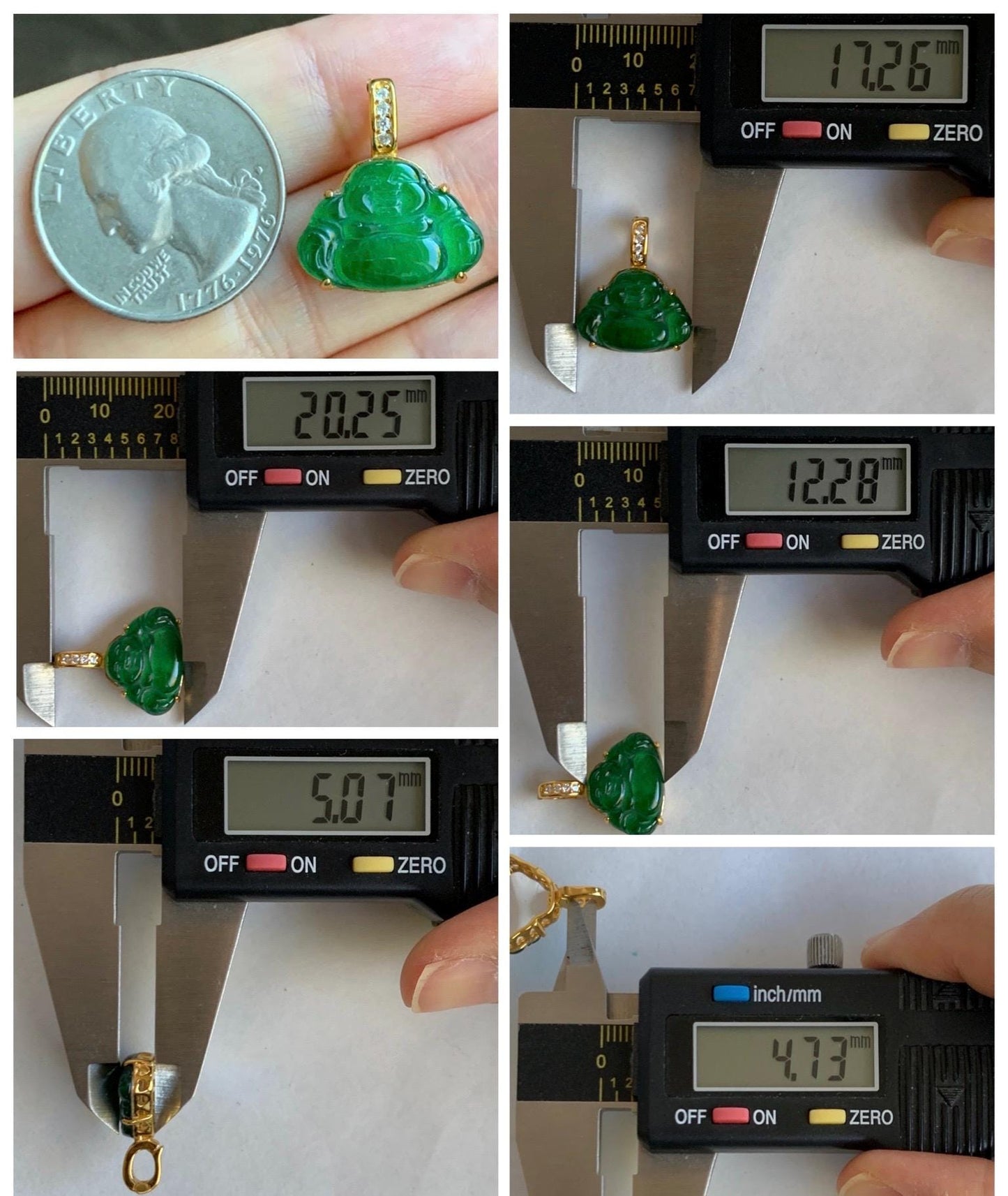 Natural Grade A Guatemalan Icy Translucent Vibrant Green Jade Jadeite Buddha Pendant Sterling Silver Gold Overlay 天然冰危绿翡翠佛公镶嵌吊坠 WXF165