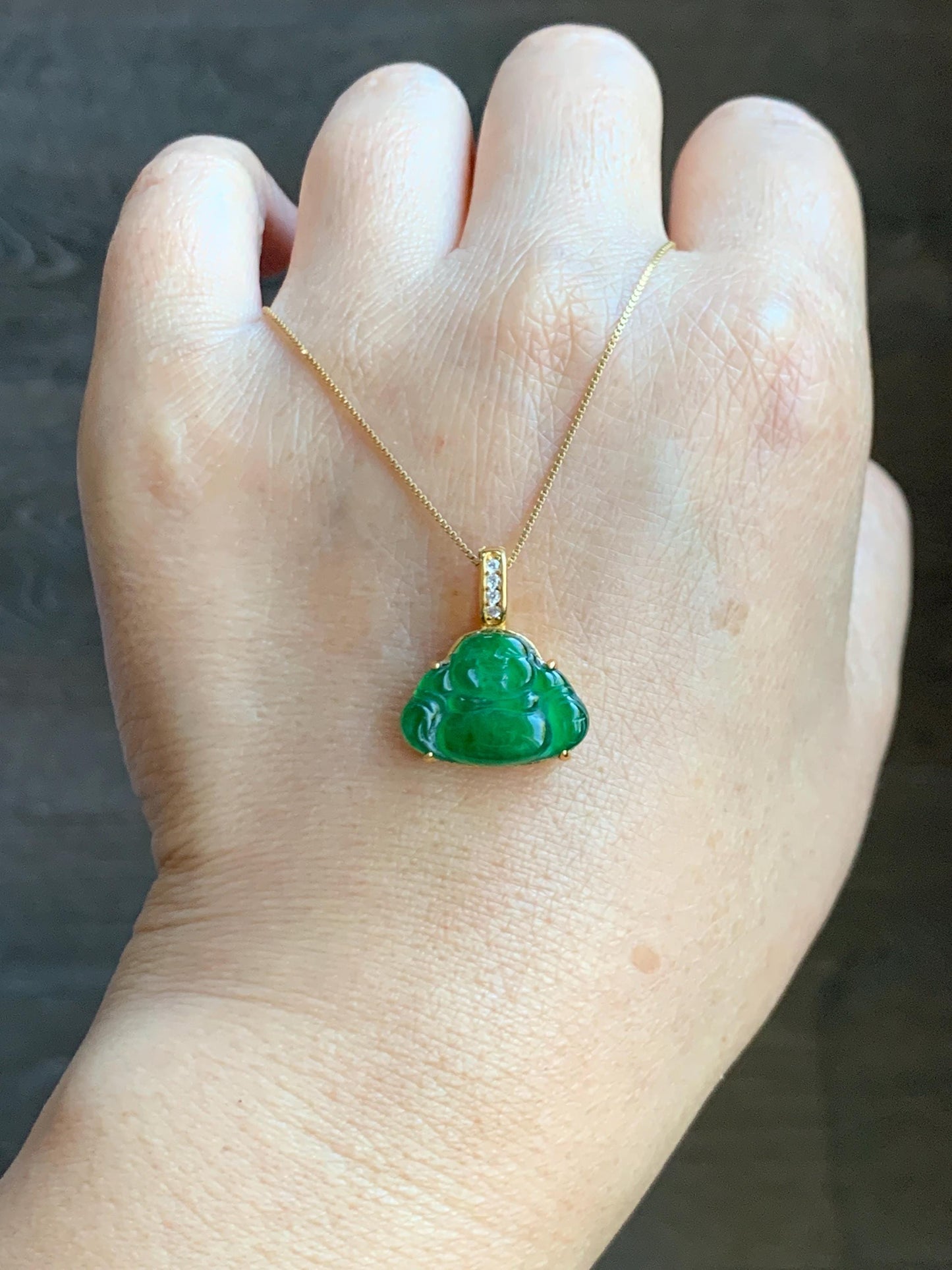 Natural Grade A Guatemalan Icy Translucent Vibrant Green Jade Jadeite Buddha Pendant Sterling Silver Gold Overlay 天然冰危绿翡翠佛公镶嵌吊坠 WXF165