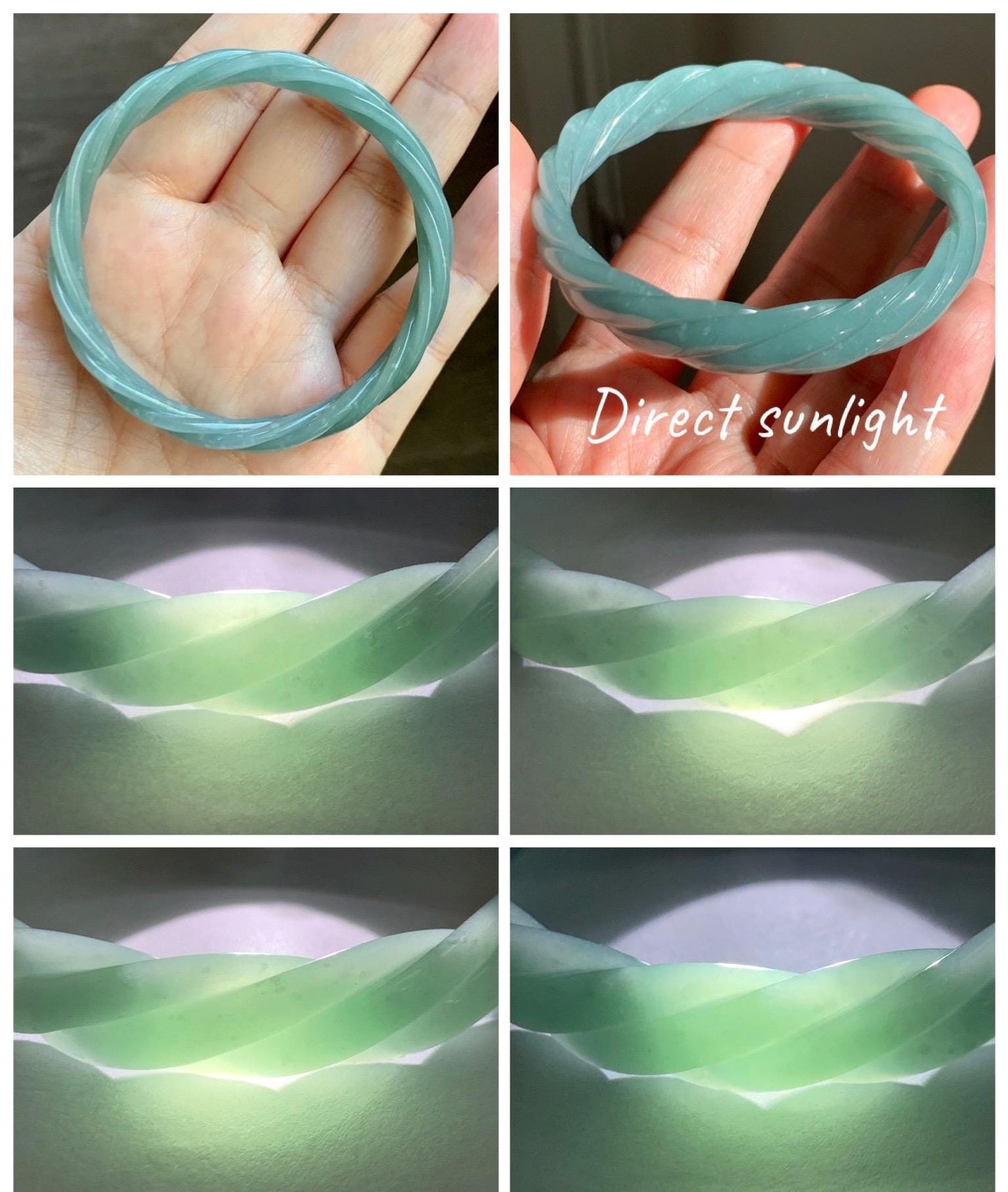 Certified Natural Grade A Guatemalan Icy Translucent Dusty Teal Blue Jade Jadeite Carved Braid Bangle 56.35mm 6.96” 天然冰危淡蓝绿翡翠麻花手镯 709