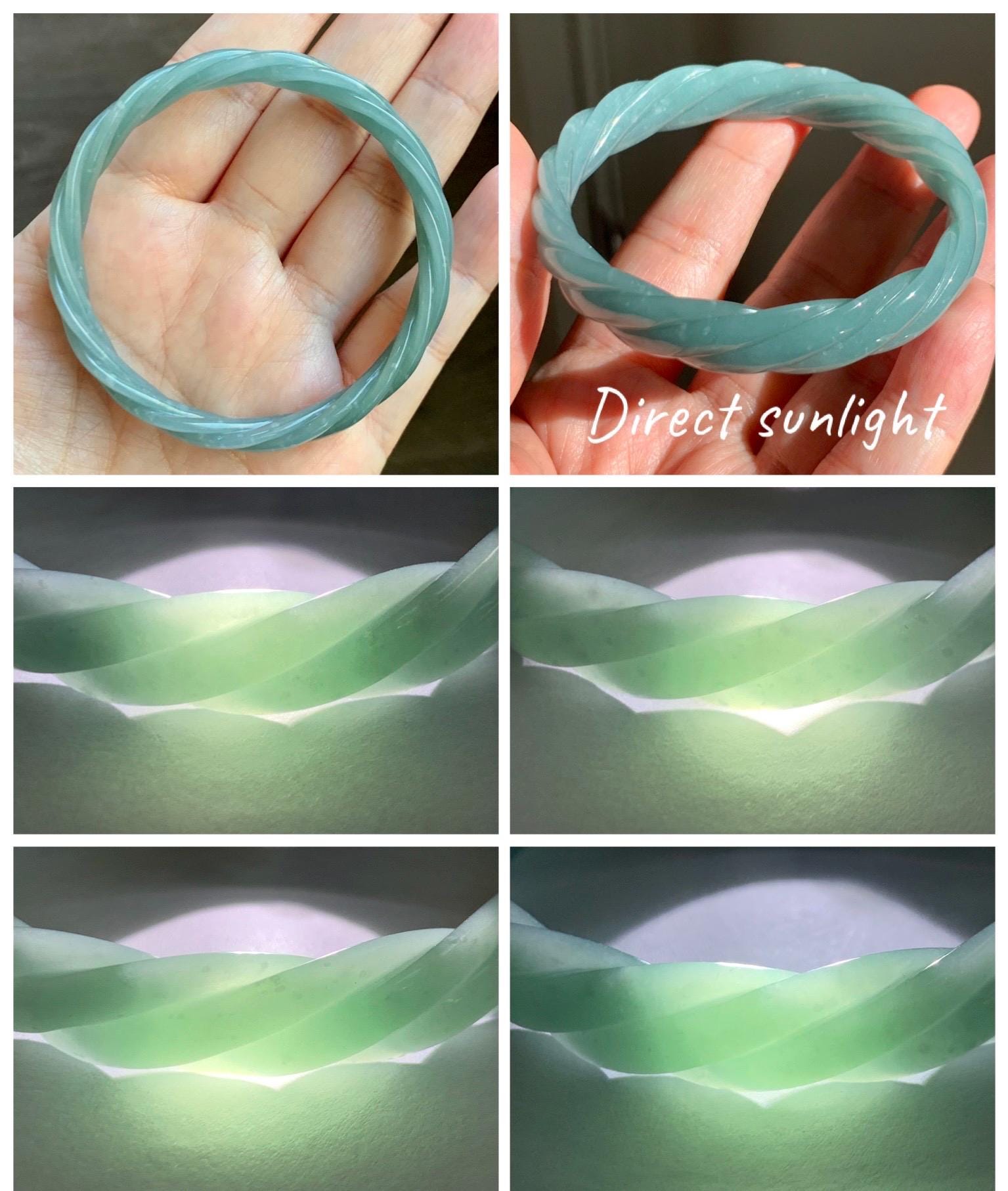 Certified Natural Grade A Guatemalan Icy Translucent Dusty Teal Blue Jade Jadeite Carved Braid Bangle 56.35mm 6.96” 天然冰危淡蓝绿翡翠麻花手镯 709