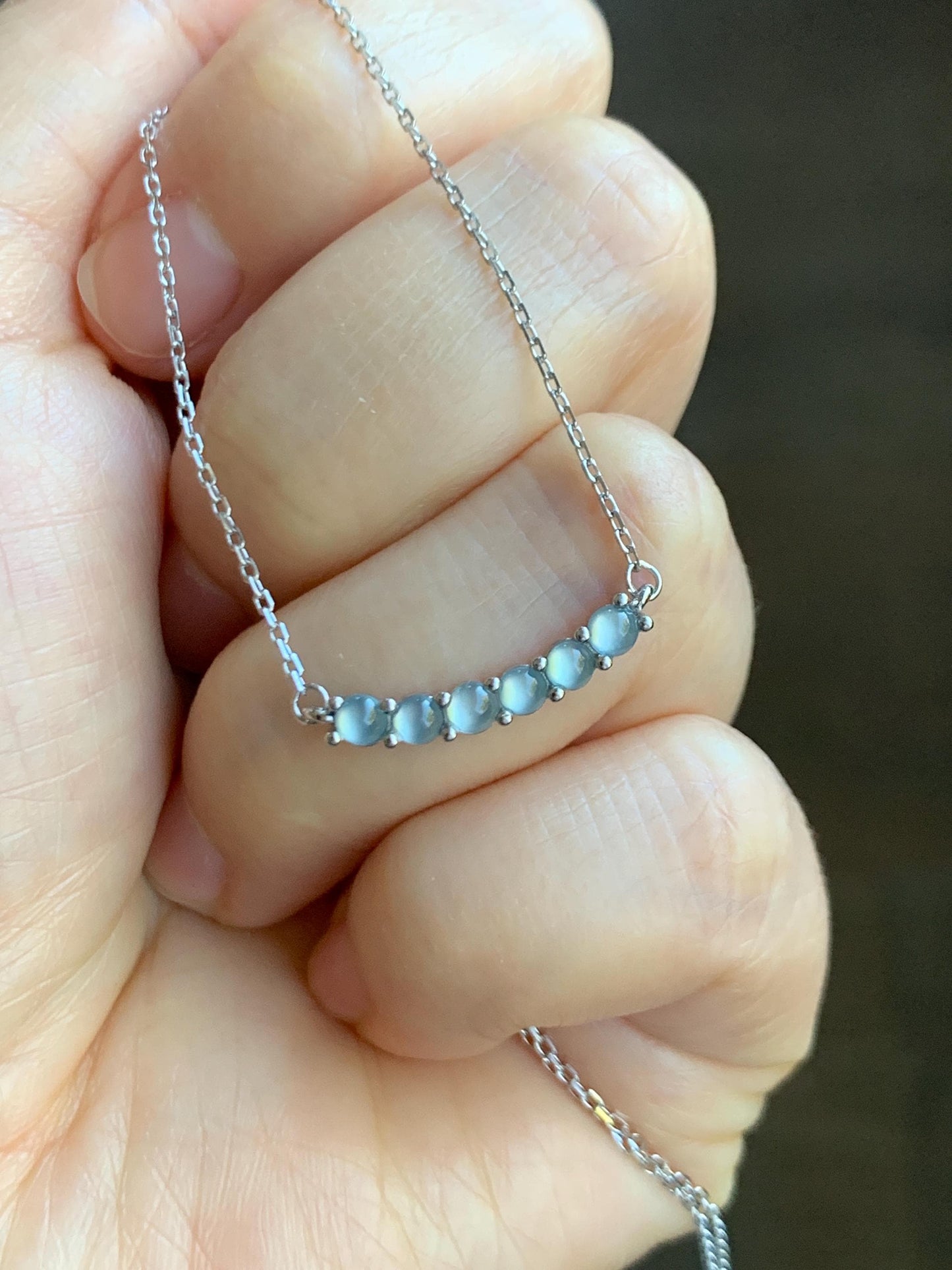 Natural Guatemalan Icy Highly Translucent Pastel Blue Jade Jadeite Smile Pendant Necklace Sterling Silver 15.75”-17.25” 天然高冰危淡蓝翡翠微笑锁骨链 WLWXS