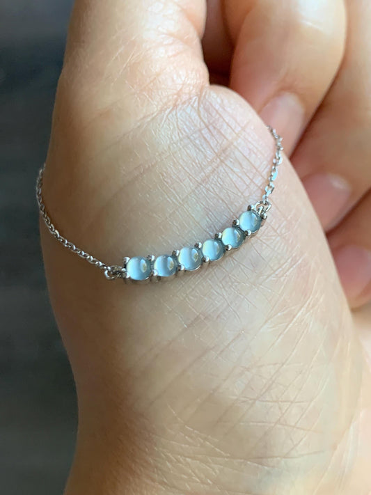 Natural Guatemalan Icy Highly Translucent Pastel Blue Jade Jadeite Smile Pendant Necklace Sterling Silver 15.75”-17.25” 天然高冰危淡蓝翡翠微笑锁骨链 WLWXS