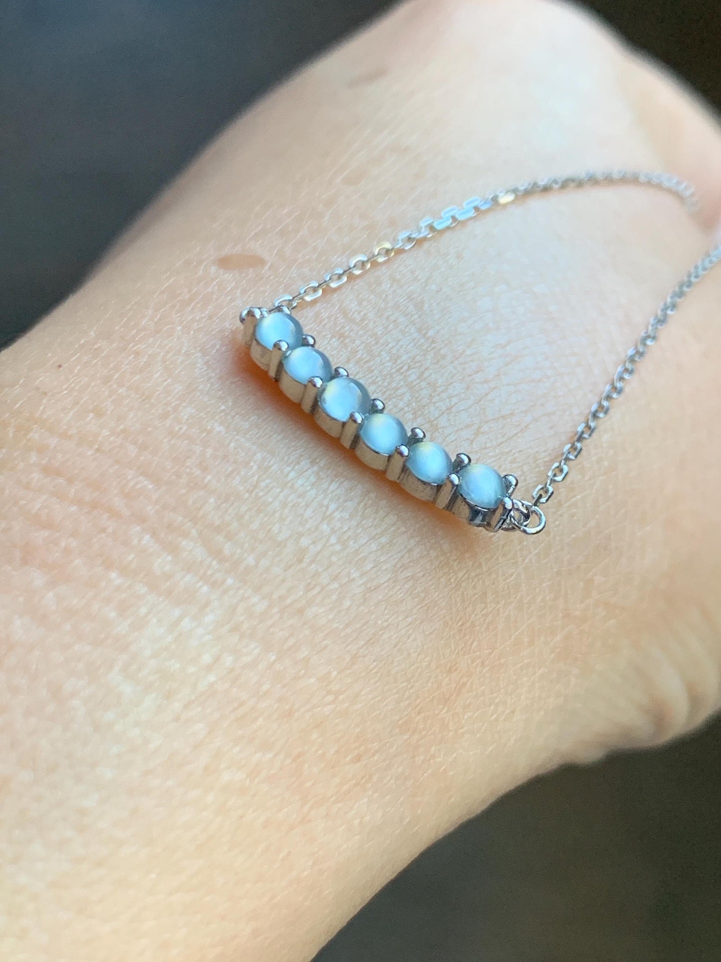 Natural Guatemalan Icy Highly Translucent Pastel Blue Jade Jadeite Smile Pendant Necklace Sterling Silver 15.75”-17.25” 天然高冰危淡蓝翡翠微笑锁骨链 WLWXS