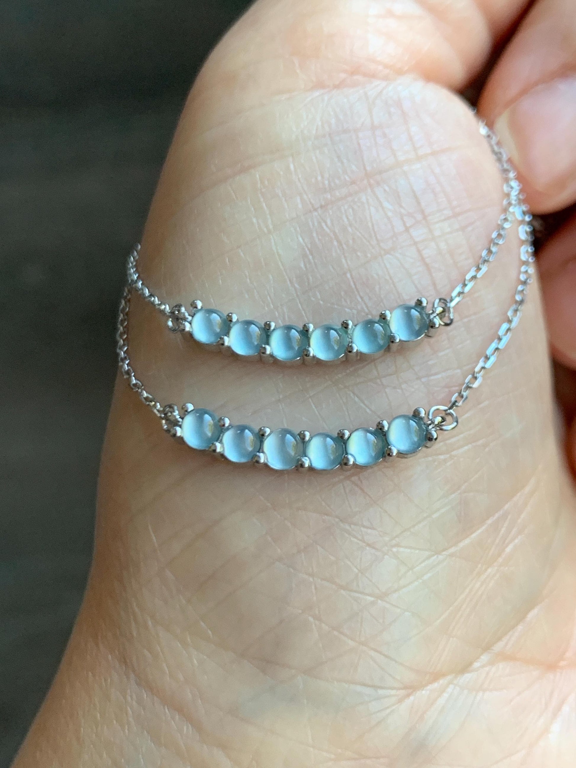 Natural Guatemalan Icy Highly Translucent Pastel Blue Jade Jadeite Smile Pendant Necklace Sterling Silver 15.75”-17.25” 天然高冰危淡蓝翡翠微笑锁骨链 WLWXS