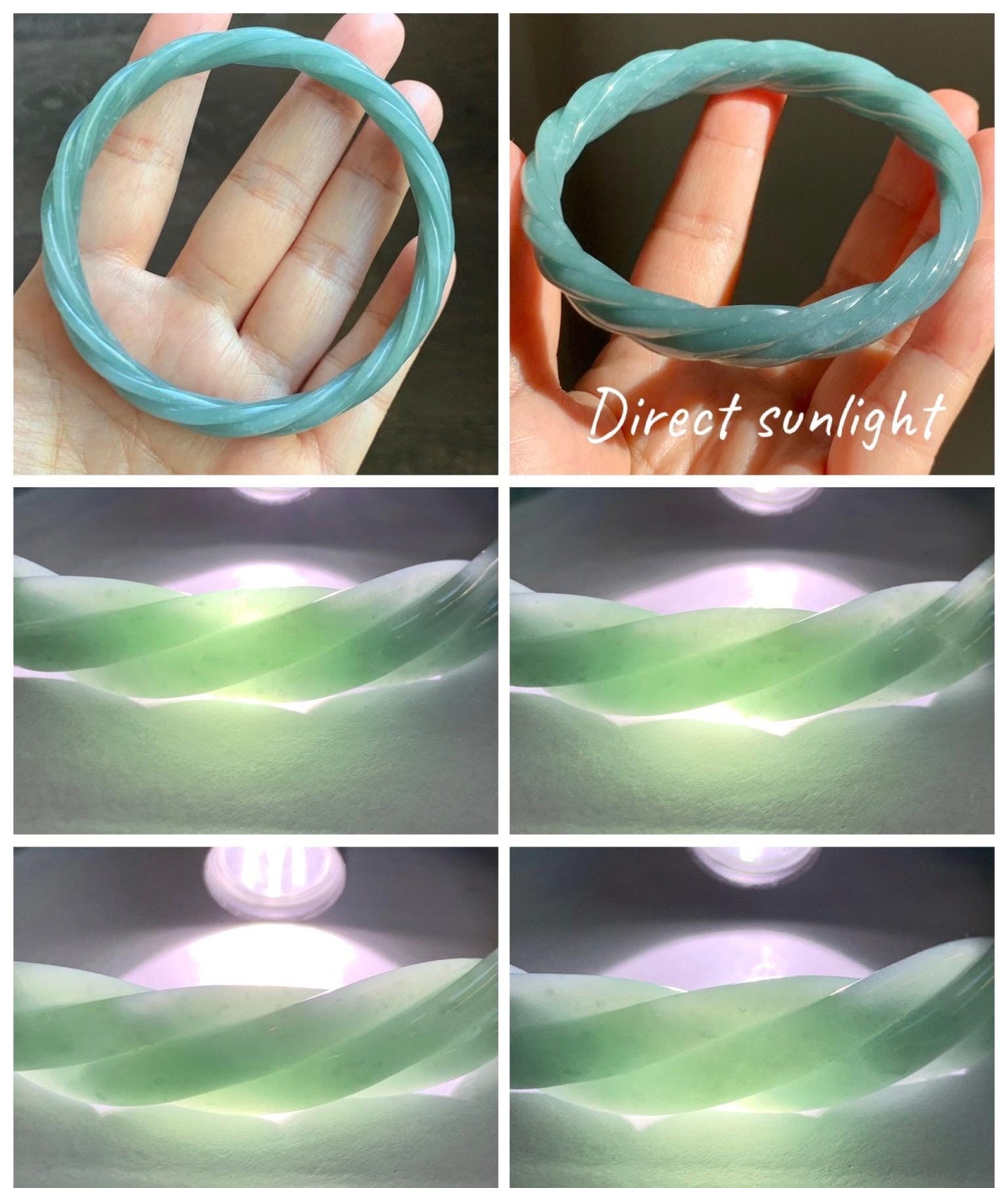 Certified Natural Grade A Guatemalan Icy Translucent Dusty Teal Blue Jade Jadeite Carved Braid Bangle 65.85mm 8.14” 天然冰危淡蓝绿翡翠麻花手镯 281