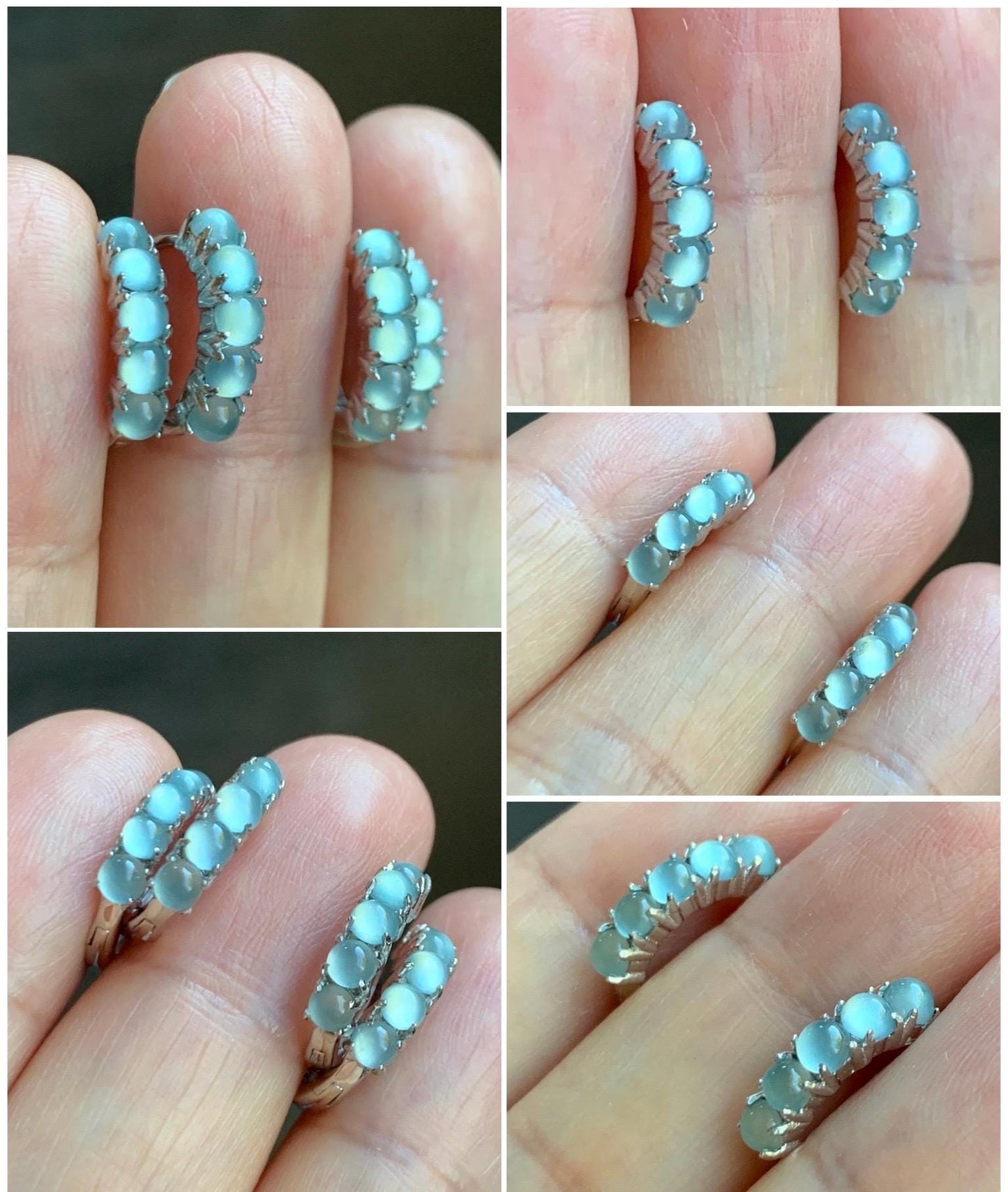 Natural Guatemalan Grade A Icy Highly Translucent Pastel Blue Jade Jadeite Small Hoop Huggie Earrings Sterling Silver 天然冰危淡蓝起光翡翠银镶耳包 LEB160