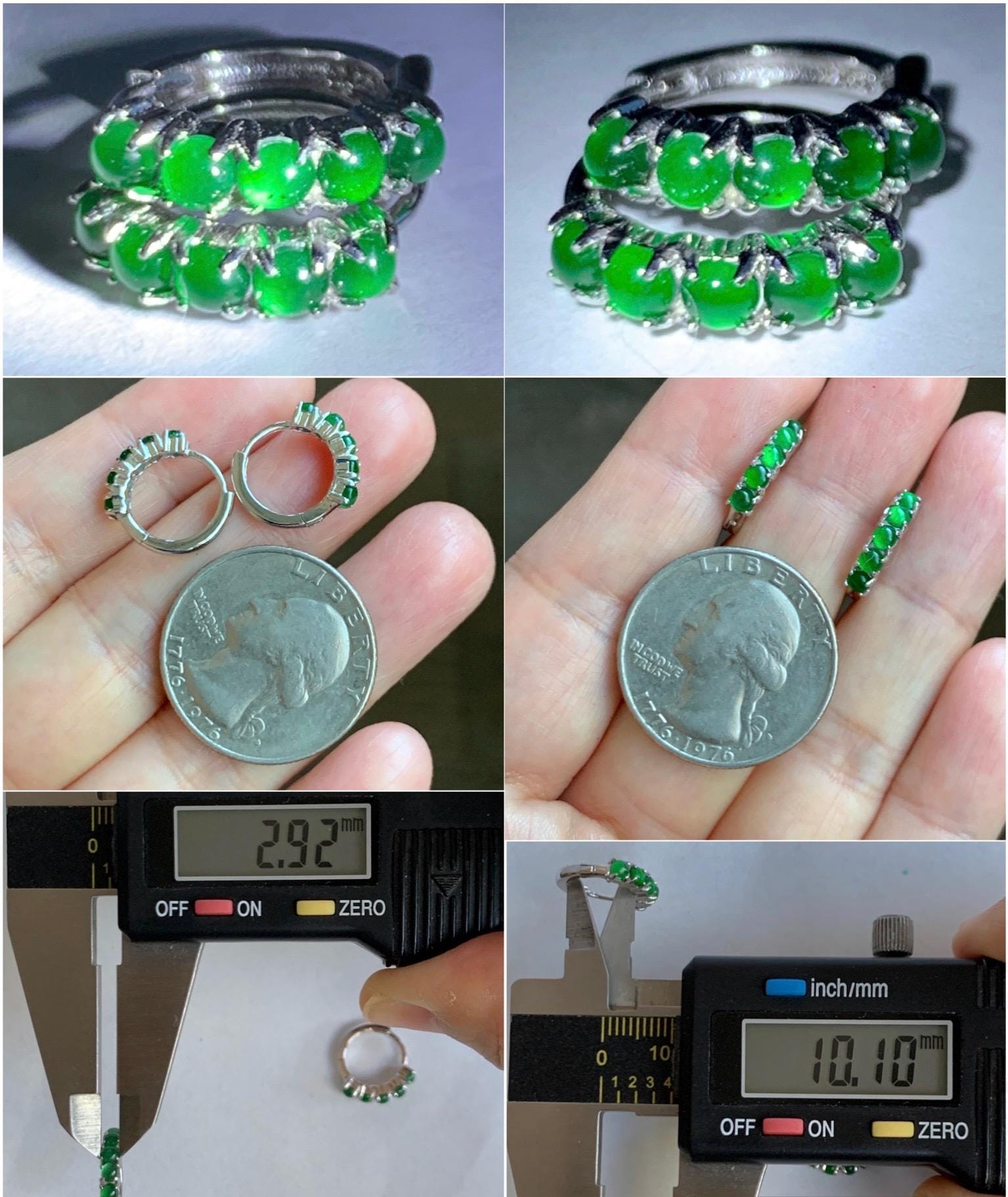 Natural Guatemalan Grade A Icy Highly Translucent Vibrant Green Jade Jadeite Hoop Huggie Earrings Sterling Silver 天然冰危绿起光翡翠银镶耳包 LEB160B