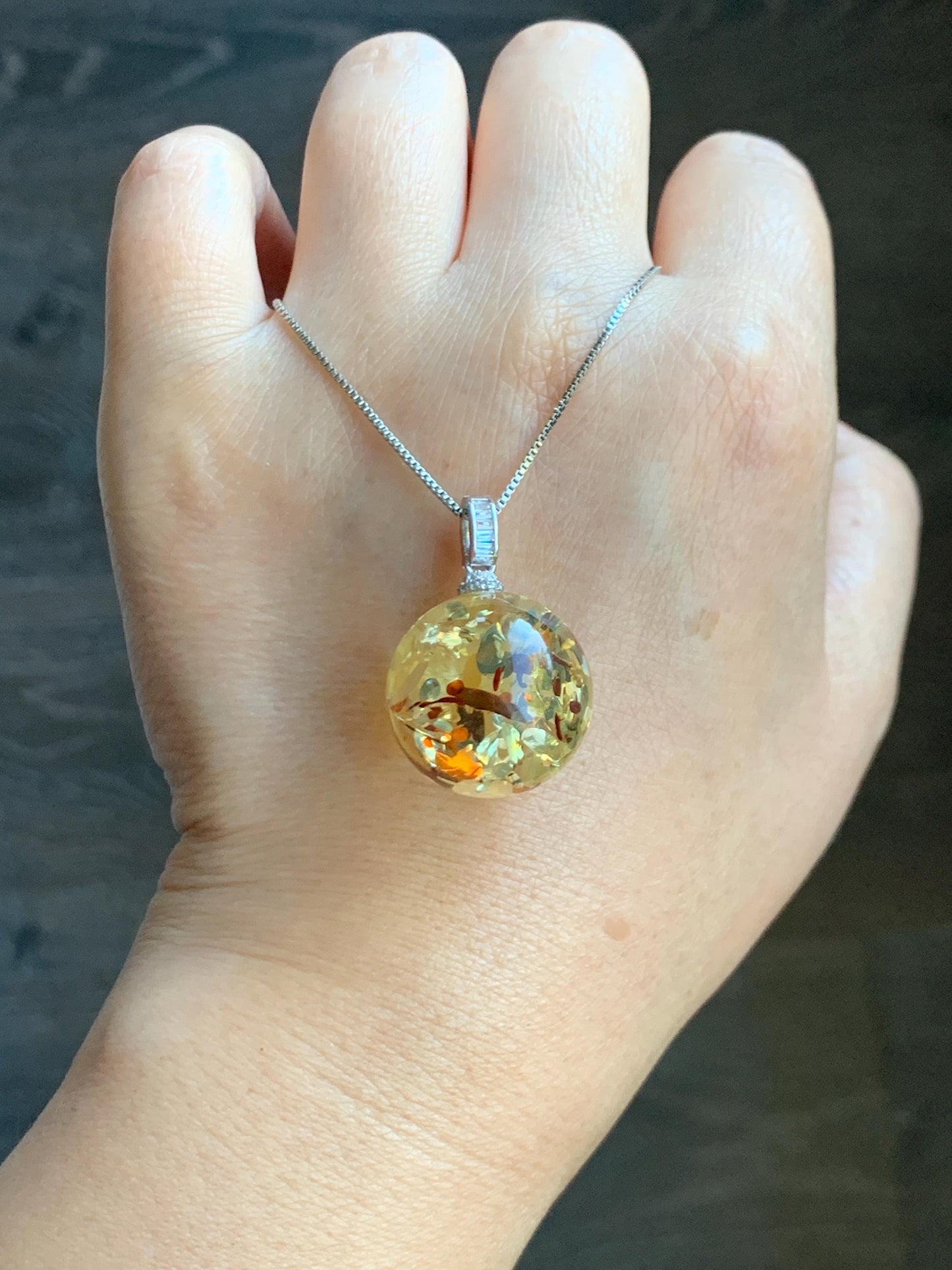 Natural Genuine Untreatrd Fossilized Tree Resin Large Sphere Solitaire Pendant Sterling Silver 20.4mm 5g HPZ283 天然花珀大圆珠吊坠珍珠扣
