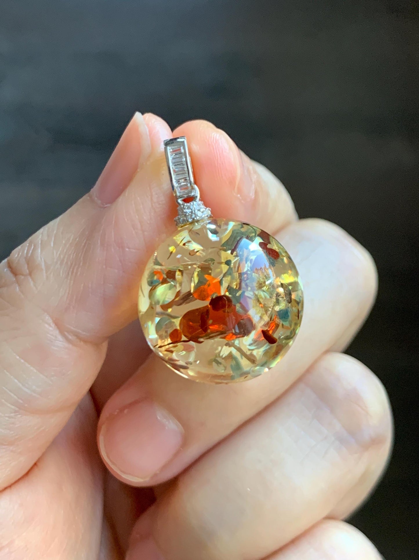 Natural Genuine Untreatrd Fossilized Tree Resin Large Sphere Solitaire Pendant Sterling Silver 20.4mm 5g HPZ283 天然花珀大圆珠吊坠珍珠扣