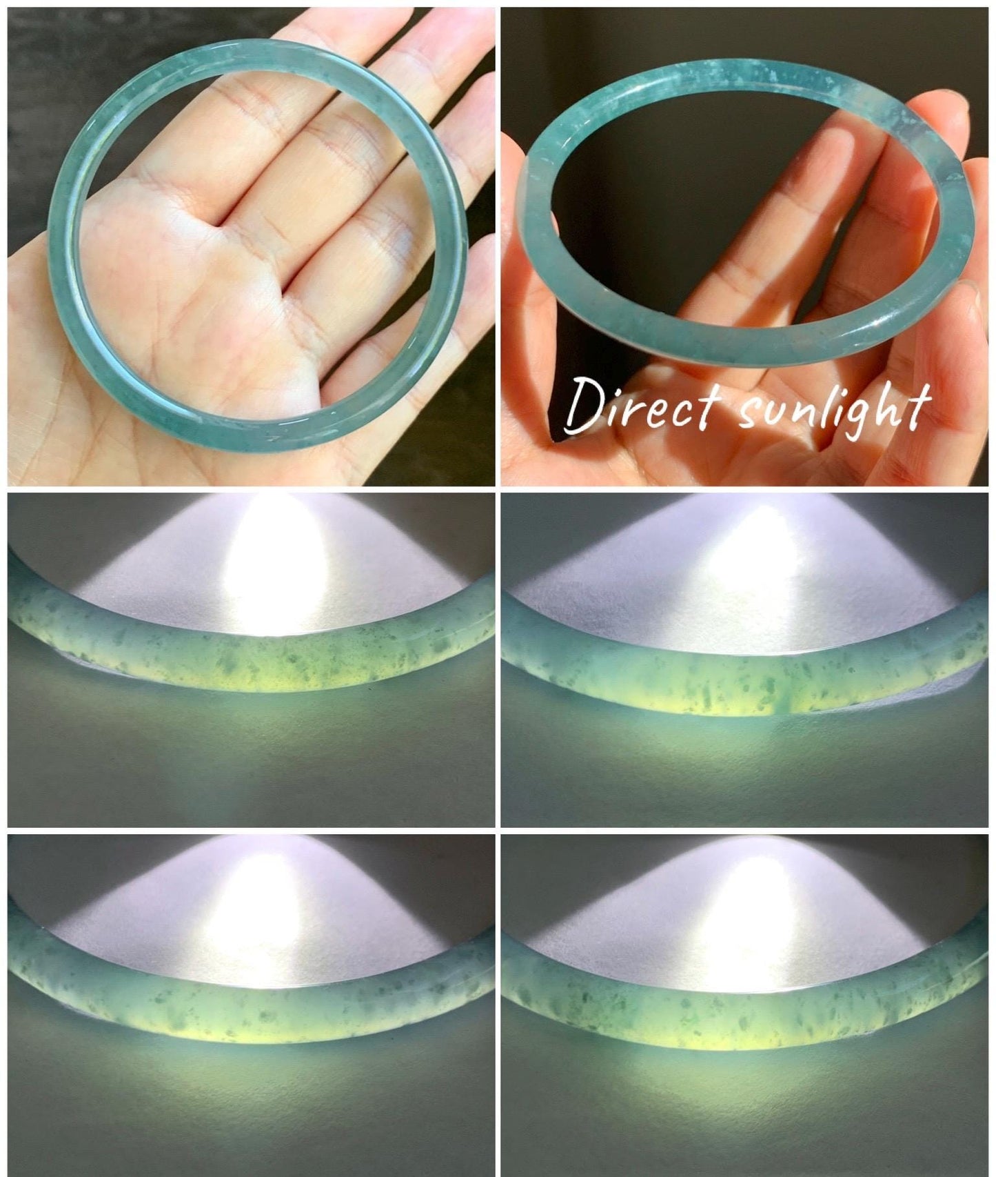 Certified Natural Grade A Guatemalan Icy Highly Translucent Teal Green Jade Jadeite Bangle Bracelet 63.83mm 7.89” 天然冰胶危蓝绿翡翠圆条手镯 713