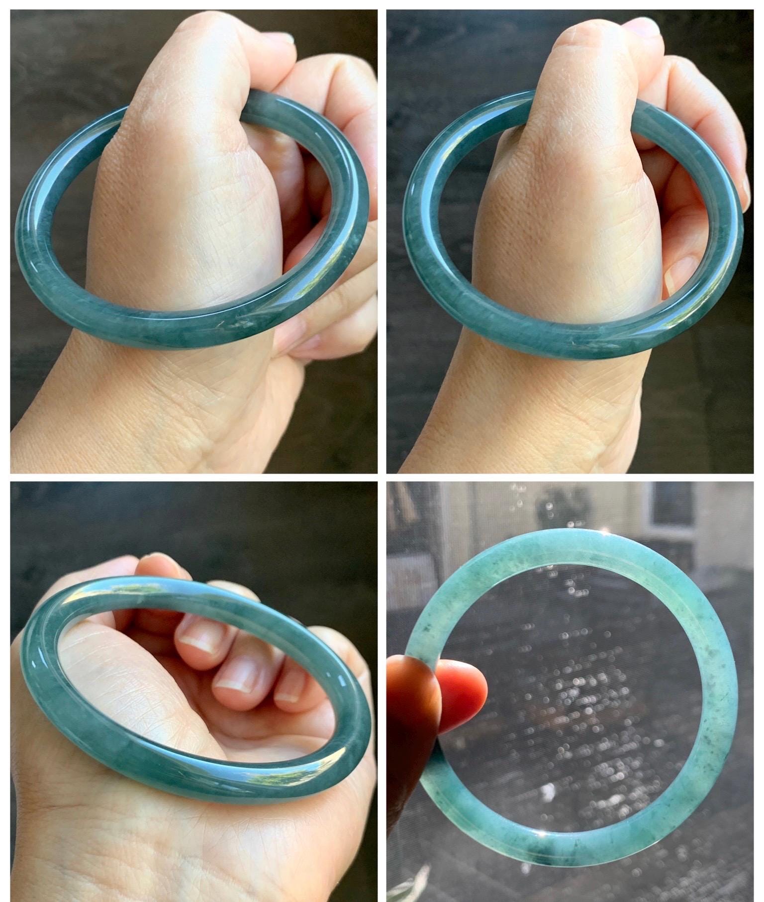 Certified Natural Grade A Guatemalan Icy Translucent Dark Teal Blue Jade Jadeite Bangle Bracelet 59.49mm 7.35” 天然冰危深蓝翡翠圆条手镯 718