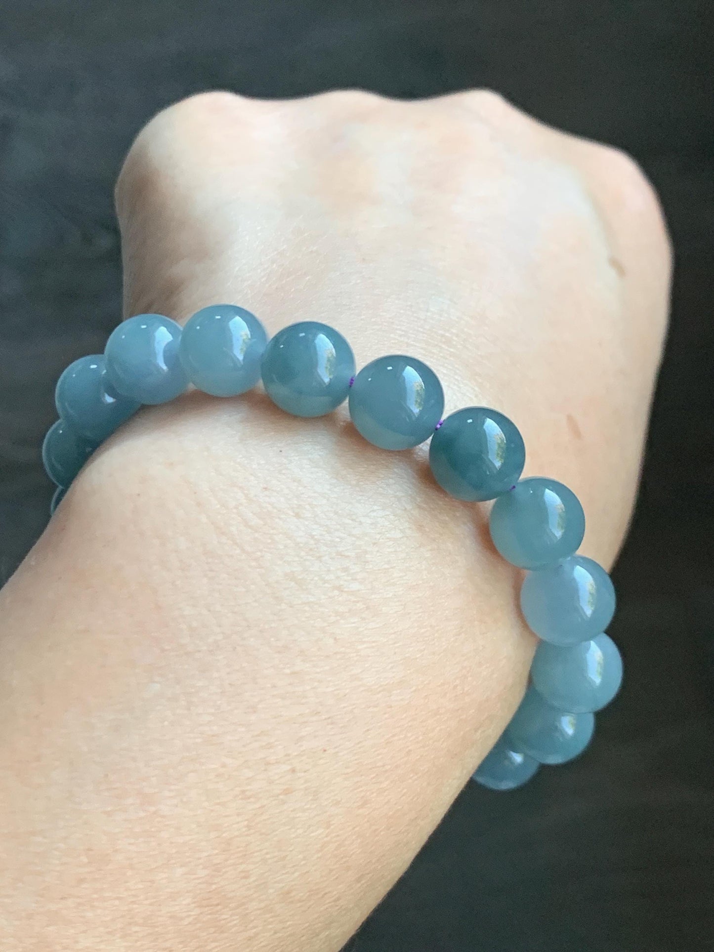 Natural Grade A Guatemalan Icy Translucent Gelatinous Light Dusty Blue Jade Jadeite Beaded Bracelet 9.7mm 6.75" 29g 天然冰胶危浅蓝紫翡翠手串 GDW380A