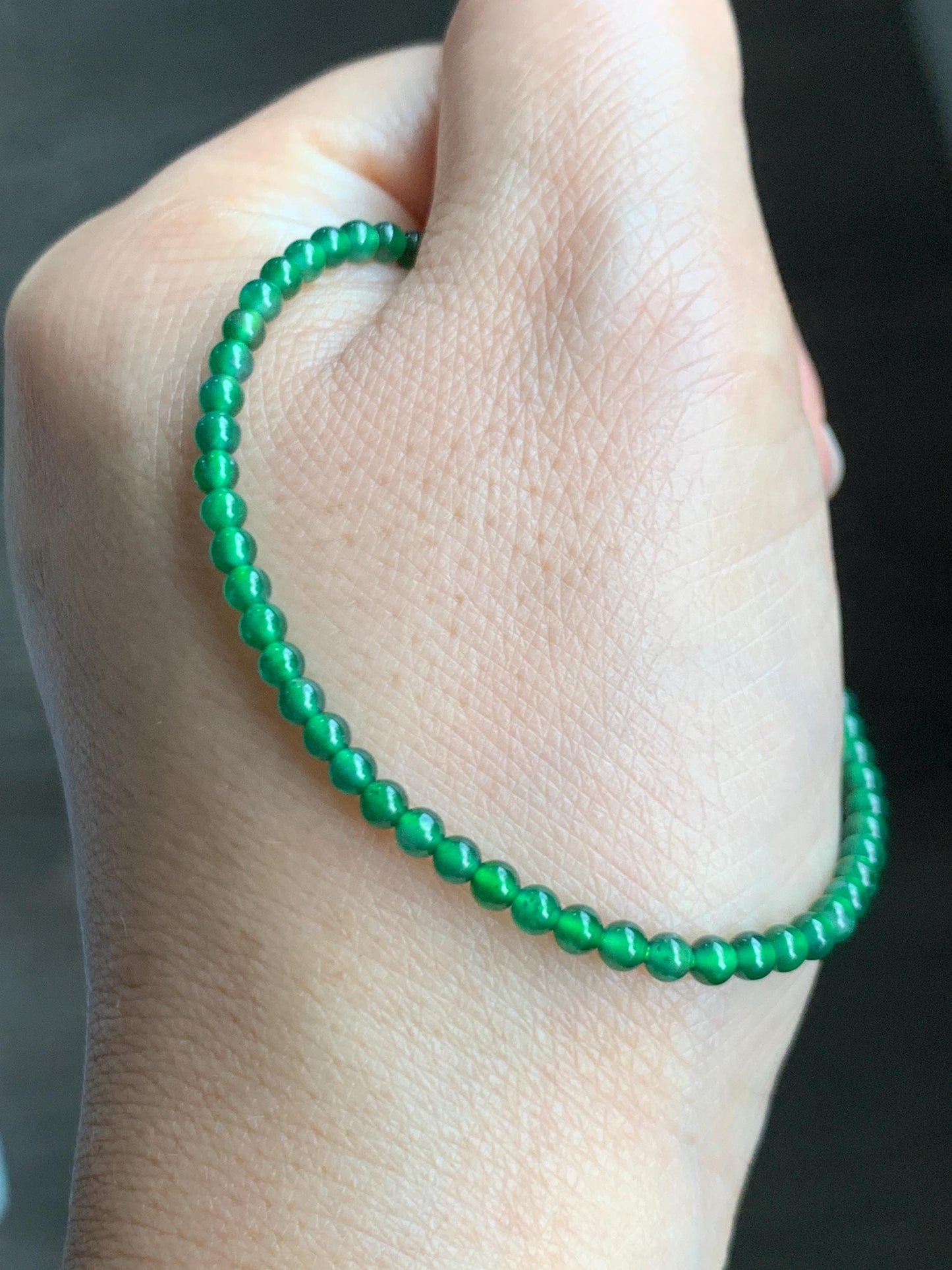 Natural Grade A Guatemalan Icy Translucent Vibrant Green Jade Jadeite Petite Beaded Bracelet 6.25” or 6.5” 3mm 天然冰危绿翡翠小卡圆珠手串 WXL520