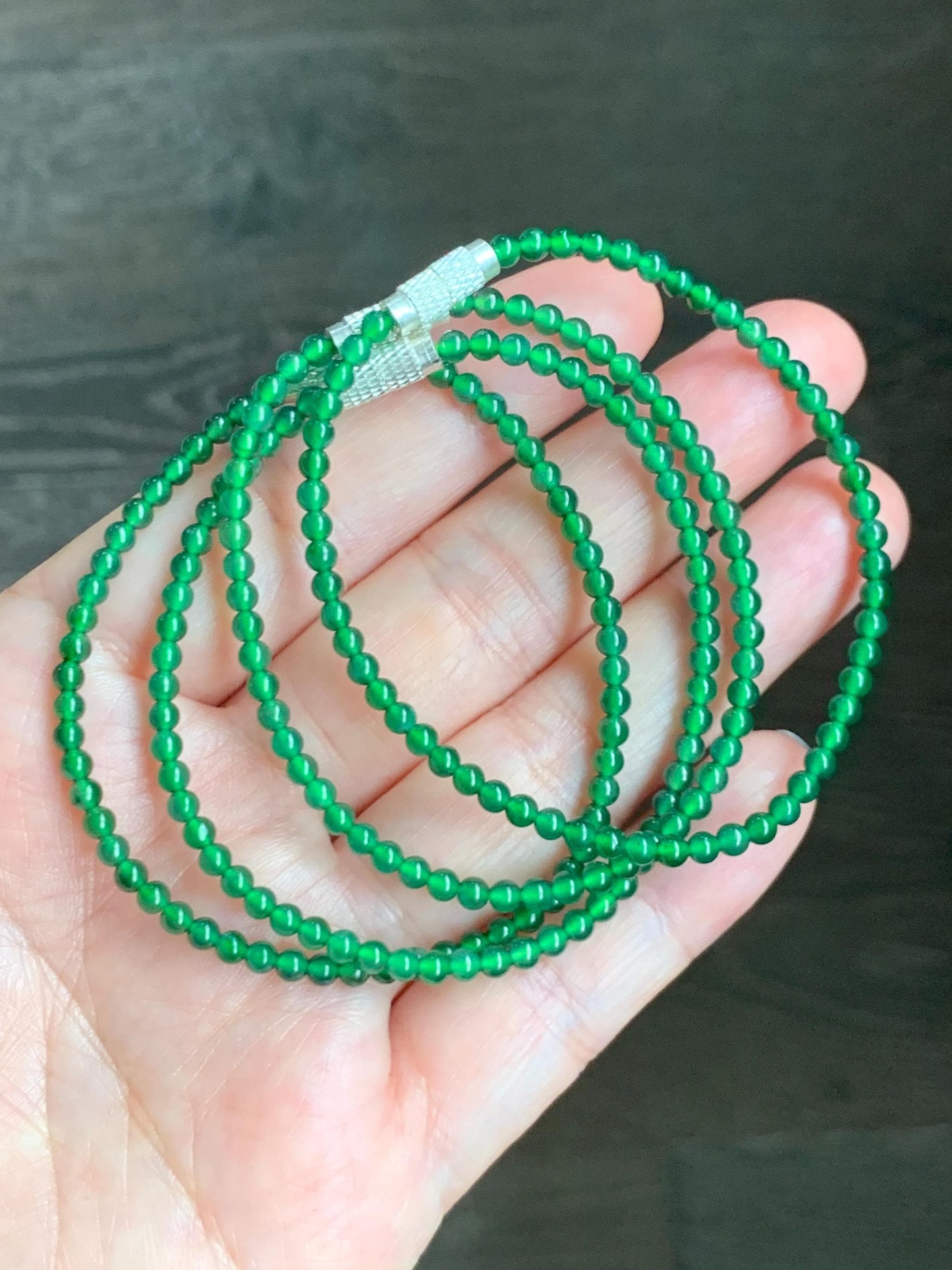 Natural Grade A Guatemalan Icy Translucent Vibrant Green Jade Jadeite Petite Beaded Bracelet 6.25” or 6.5” 3mm 天然冰危绿翡翠小卡圆珠手串 WXL520