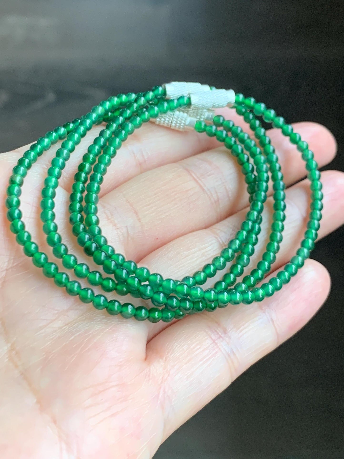 Natural Grade A Guatemalan Icy Translucent Vibrant Green Jade Jadeite Petite Beaded Bracelet 6.25” or 6.5” 3mm 天然冰危绿翡翠小卡圆珠手串 WXL520