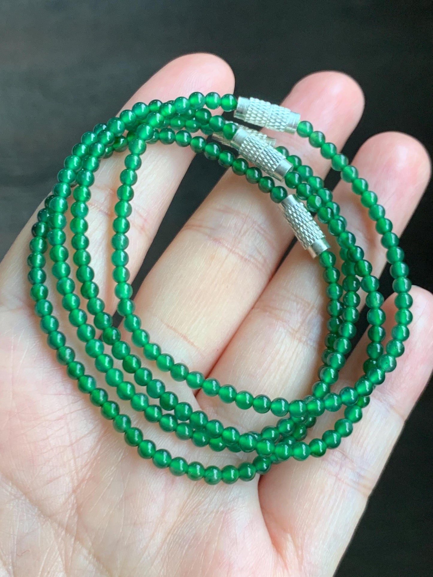 Natural Grade A Guatemalan Icy Translucent Vibrant Green Jade Jadeite Petite Beaded Bracelet 6.25” or 6.5” 3mm 天然冰危绿翡翠小卡圆珠手串 WXL520