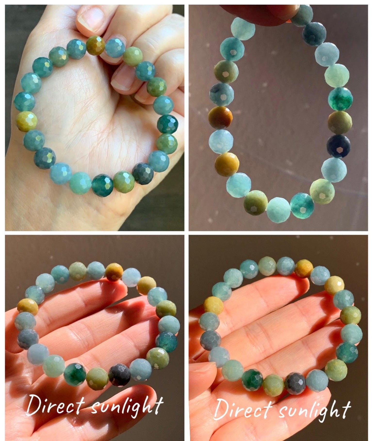 Natural Guatemalan Grade A Icy Translucent Multicolored Faceted Jade Jadeite Beaded Bracelet Stretchy 8.5mm 6.5" 21g 天然冰危多宝翡翠切割面圆珠手串 DBWQ14