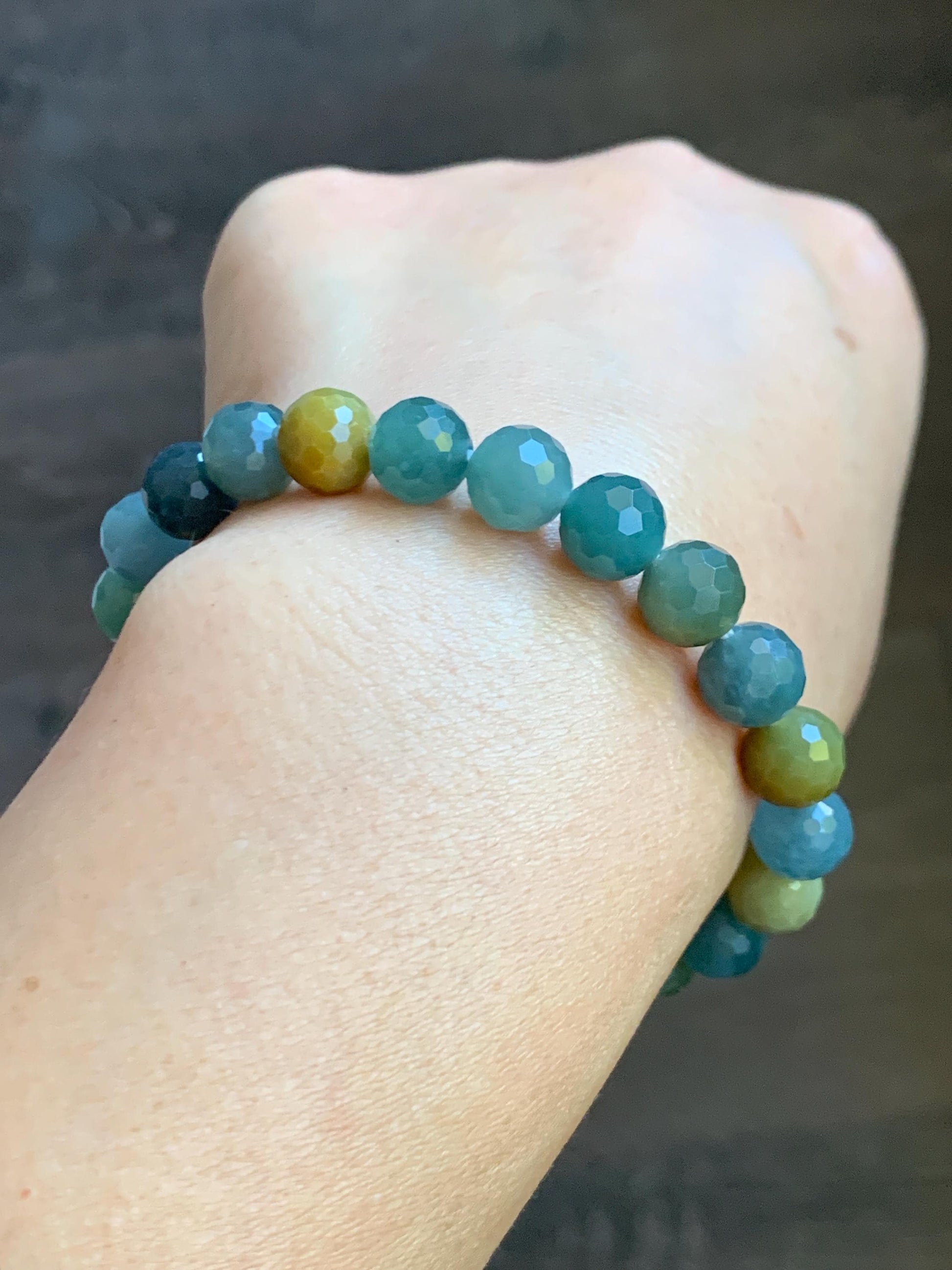 Natural Guatemalan Grade A Icy Translucent Multicolored Faceted Jade Jadeite Beaded Bracelet Stretchy 8.5mm 6.5" 21g 天然冰危多宝翡翠切割面圆珠手串 DBWQ14