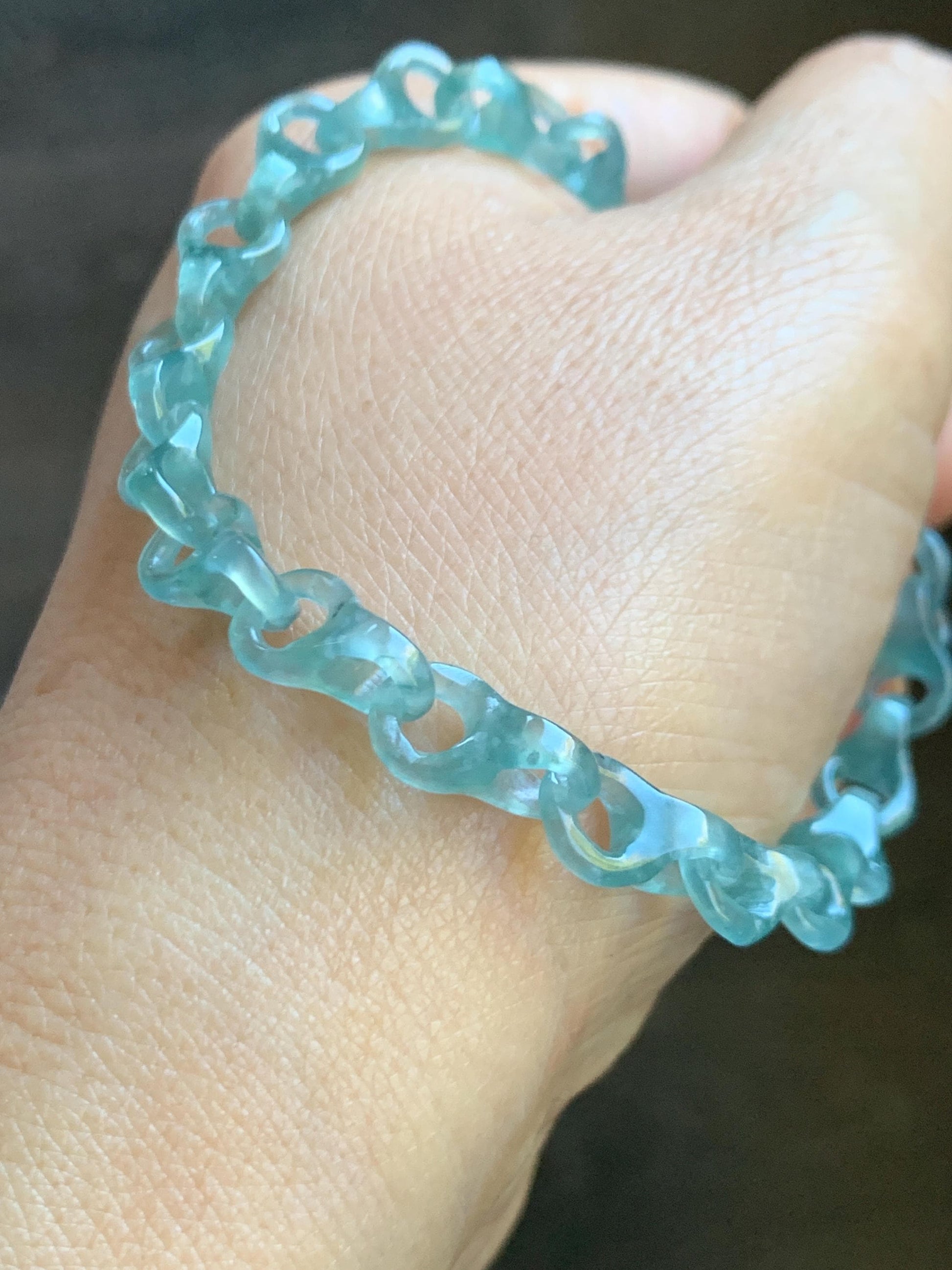 Certified Natural Guatemalan Icy Light Teal Blue Jade Jadeite Interlocking Dragon Bone Links Bracelet Sterling Silver 8.25" 天然冰胶危蓝翡翠龙骨链手链748