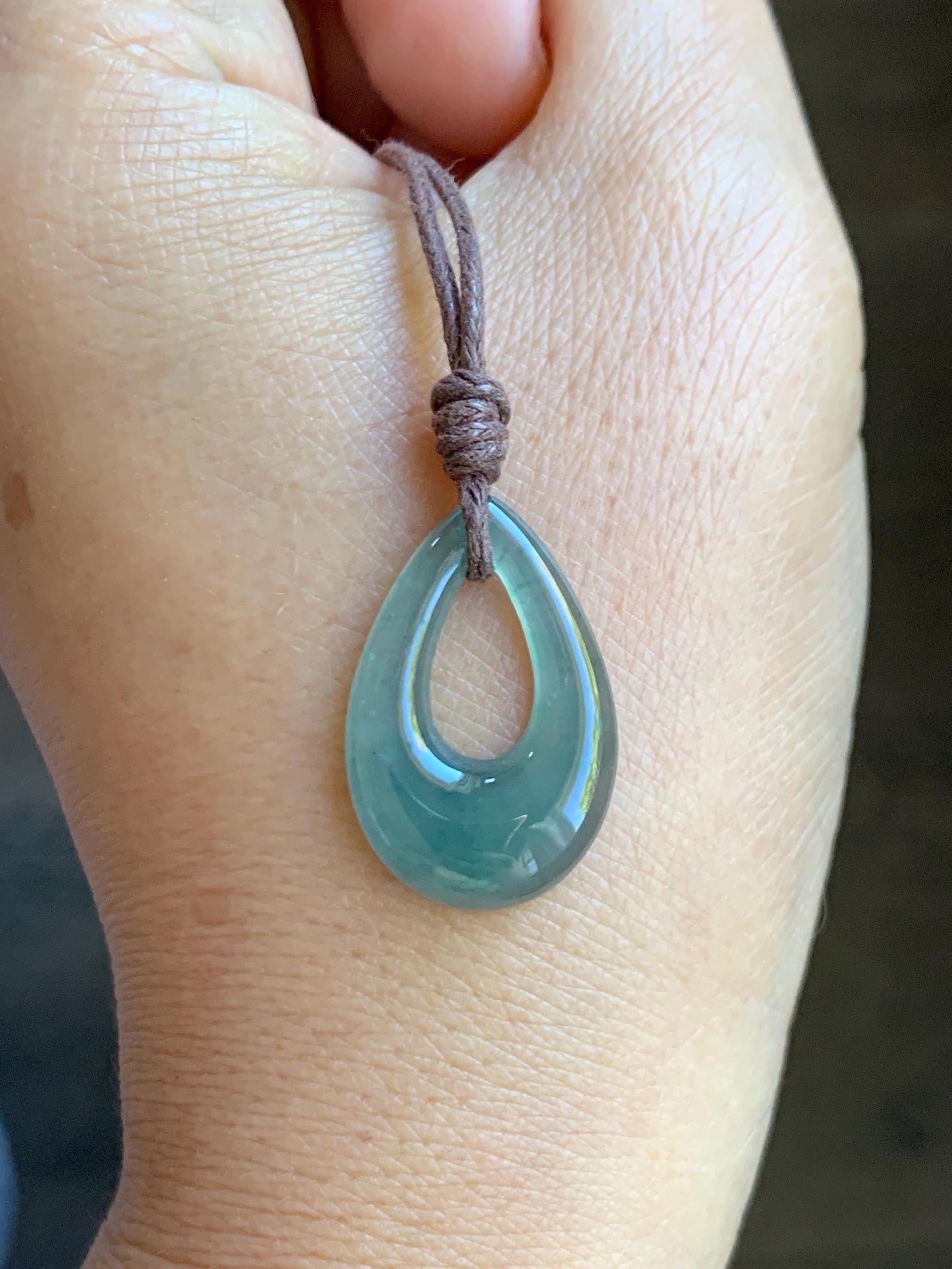 Natural Grade A Guatemalan Icy Highly Translucent Teal Jade Jadeite Carved Teardrop Pendant Rope Bracelet 26” 天然冰危蓝绿起光翡翠小水滴项链 WSD160A