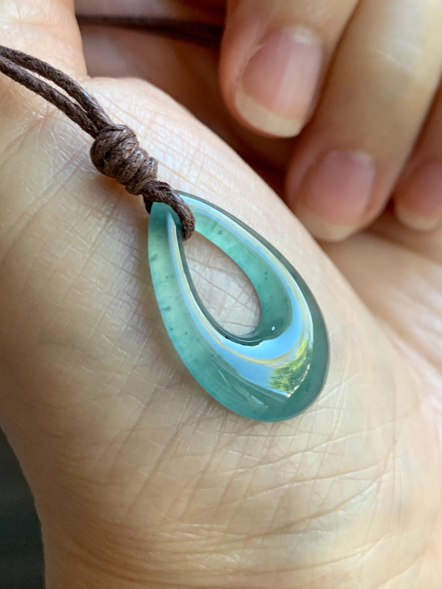 Natural Grade A Guatemalan Icy Highly Translucent Teal Jade Jadeite Carved Teardrop Pendant Rope Bracelet 26” 天然冰危蓝绿起光翡翠小水滴项链 WSD160A