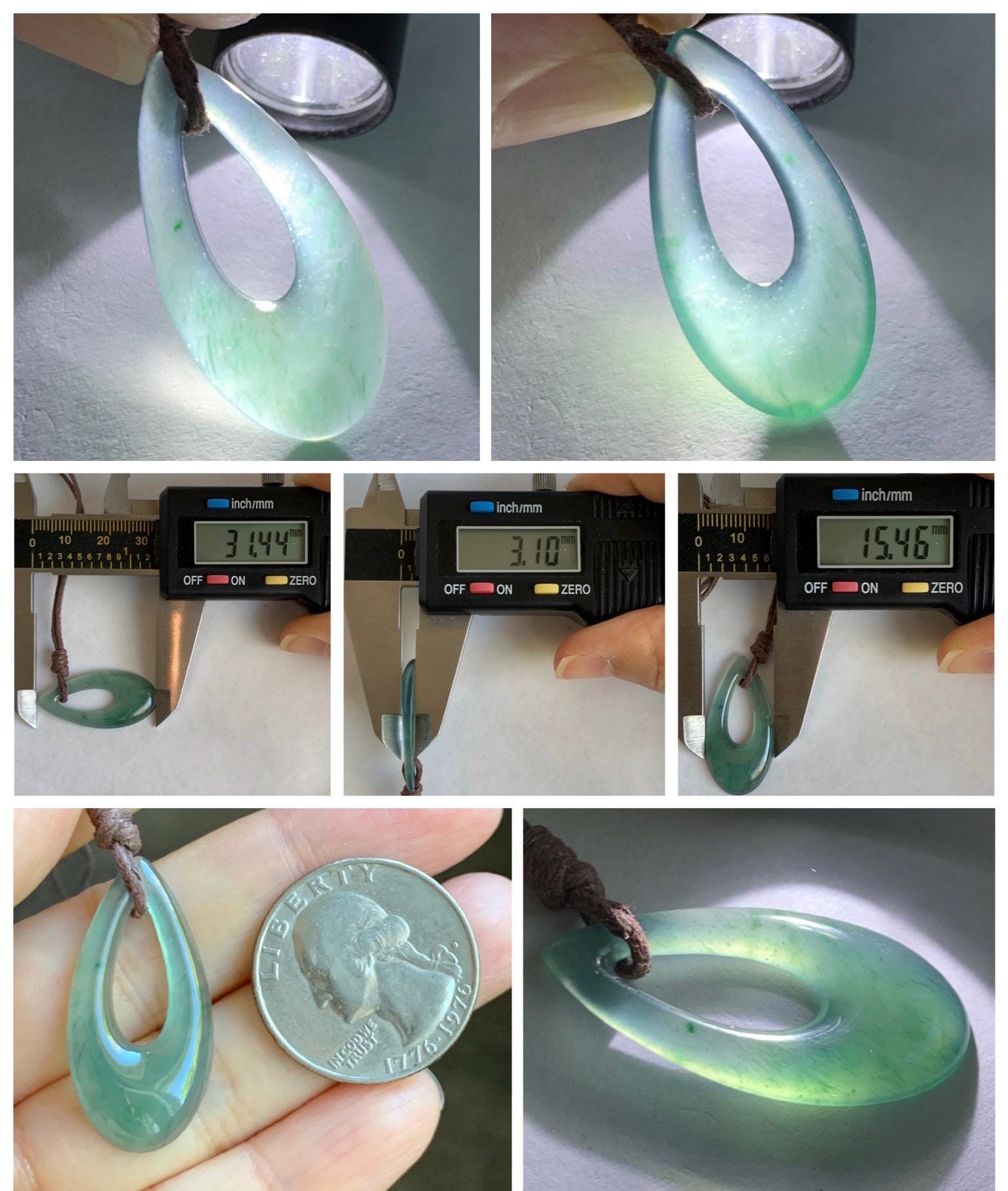 Natural Grade A Guatemalan Icy Highly Translucent Teal Green Jade Jadeite Carved Teardrop Pendant Rope Bracelet 26” 天然冰危蓝绿起光翡翠小水滴项链 WSD160B