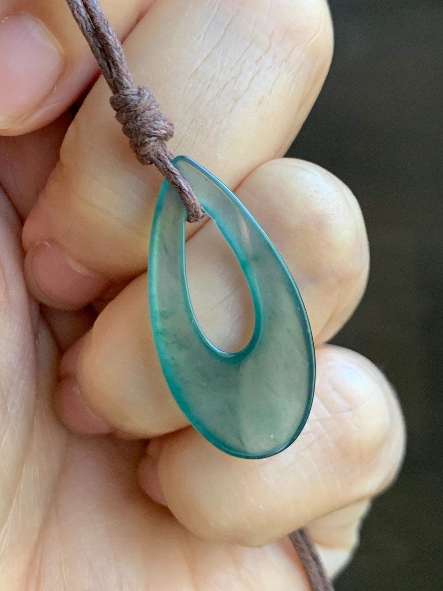 Natural Grade A Guatemalan Icy Highly Translucent Teal Green Jade Jadeite Carved Teardrop Pendant Rope Bracelet 26” 天然冰危蓝绿起光翡翠小水滴项链 WSD160B