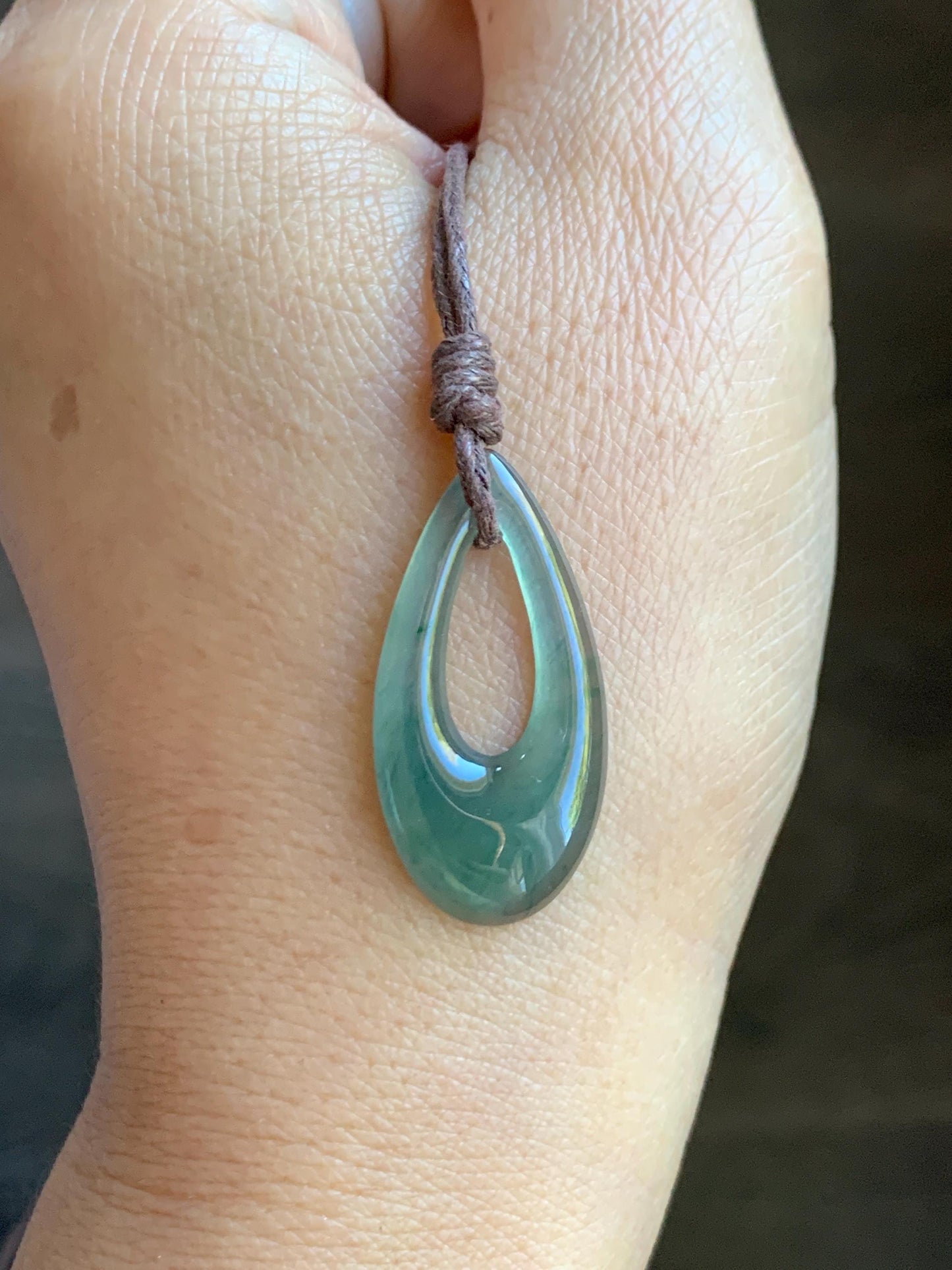 Natural Grade A Guatemalan Icy Highly Translucent Teal Green Jade Jadeite Carved Teardrop Pendant Rope Bracelet 26” 天然冰危蓝绿起光翡翠小水滴项链 WSD160B