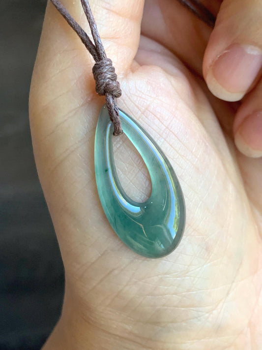 Natural Grade A Guatemalan Icy Highly Translucent Teal Green Jade Jadeite Carved Teardrop Pendant Rope Bracelet 26” 天然冰危蓝绿起光翡翠小水滴项链 WSD160B