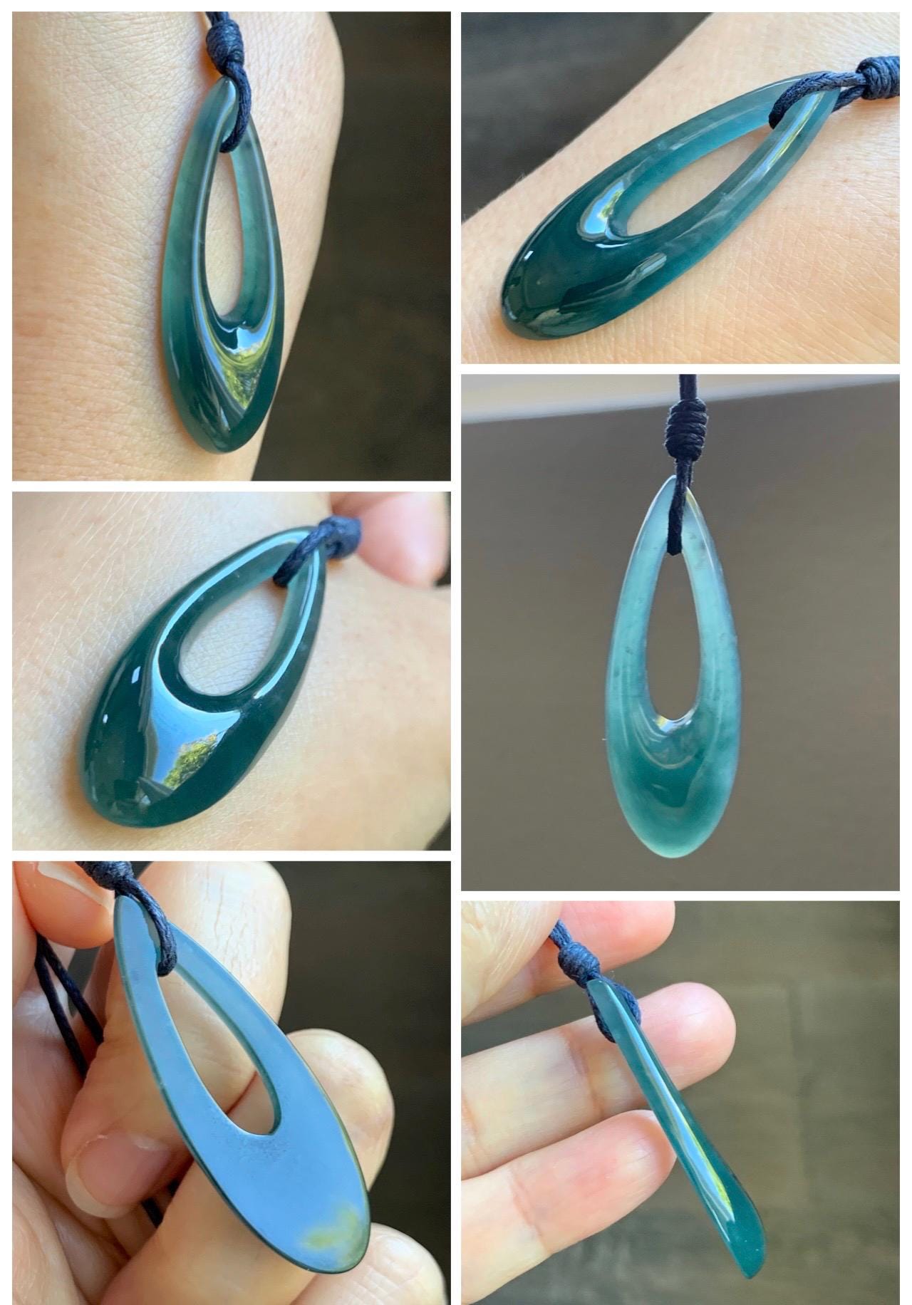 Natural Grade A Guatemalan Icy Highly Translucent Dark Blue Jade Jadeite Carved Teardrop Pendant Rope Bracelet 26” 天然冰危深蓝翡翠水滴项链 WSD160C