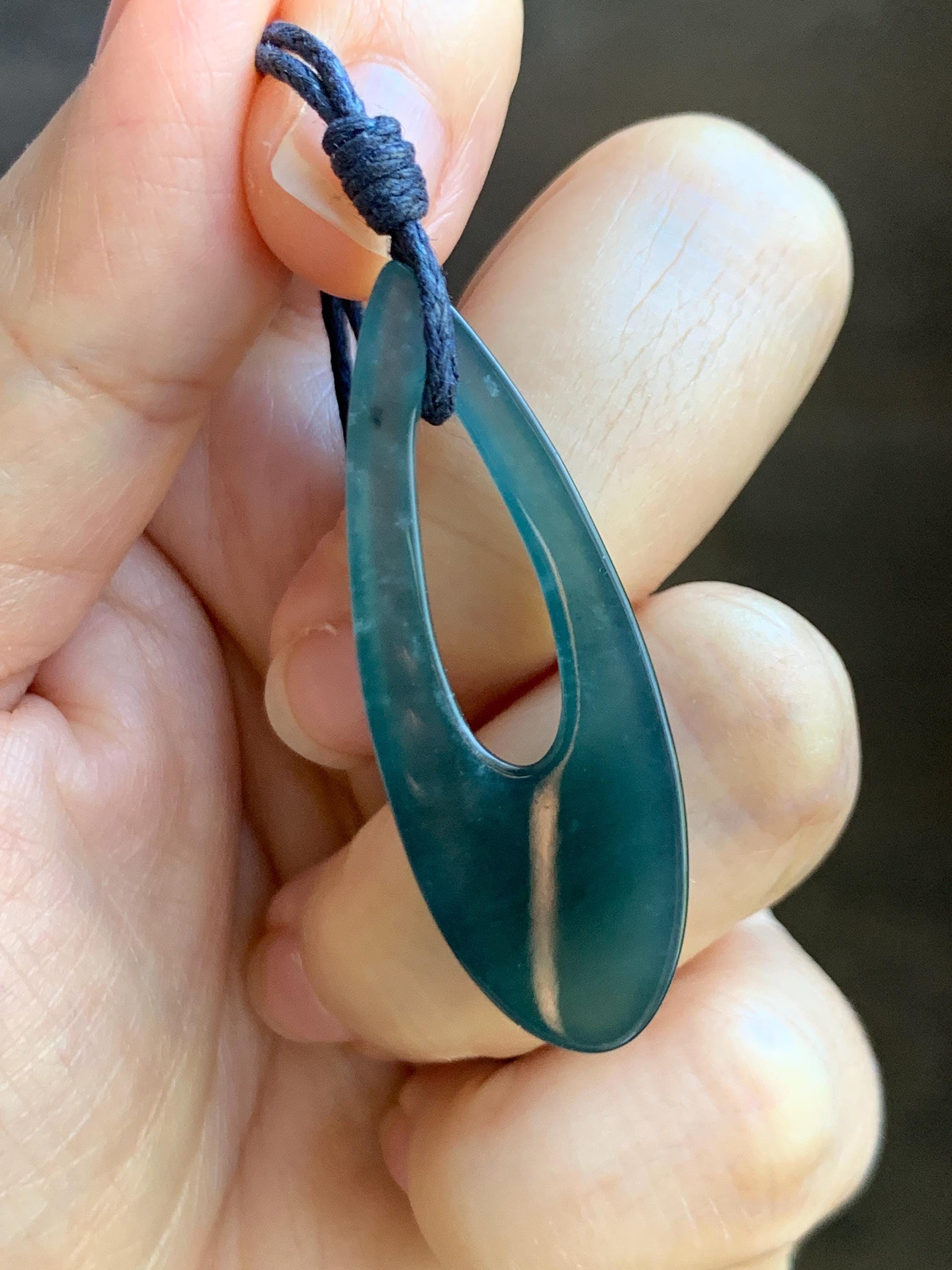 Natural Grade A Guatemalan Icy Highly Translucent Dark Blue Jade Jadeite Carved Teardrop Pendant Rope Bracelet 26” 天然冰危深蓝翡翠水滴项链 WSD160C
