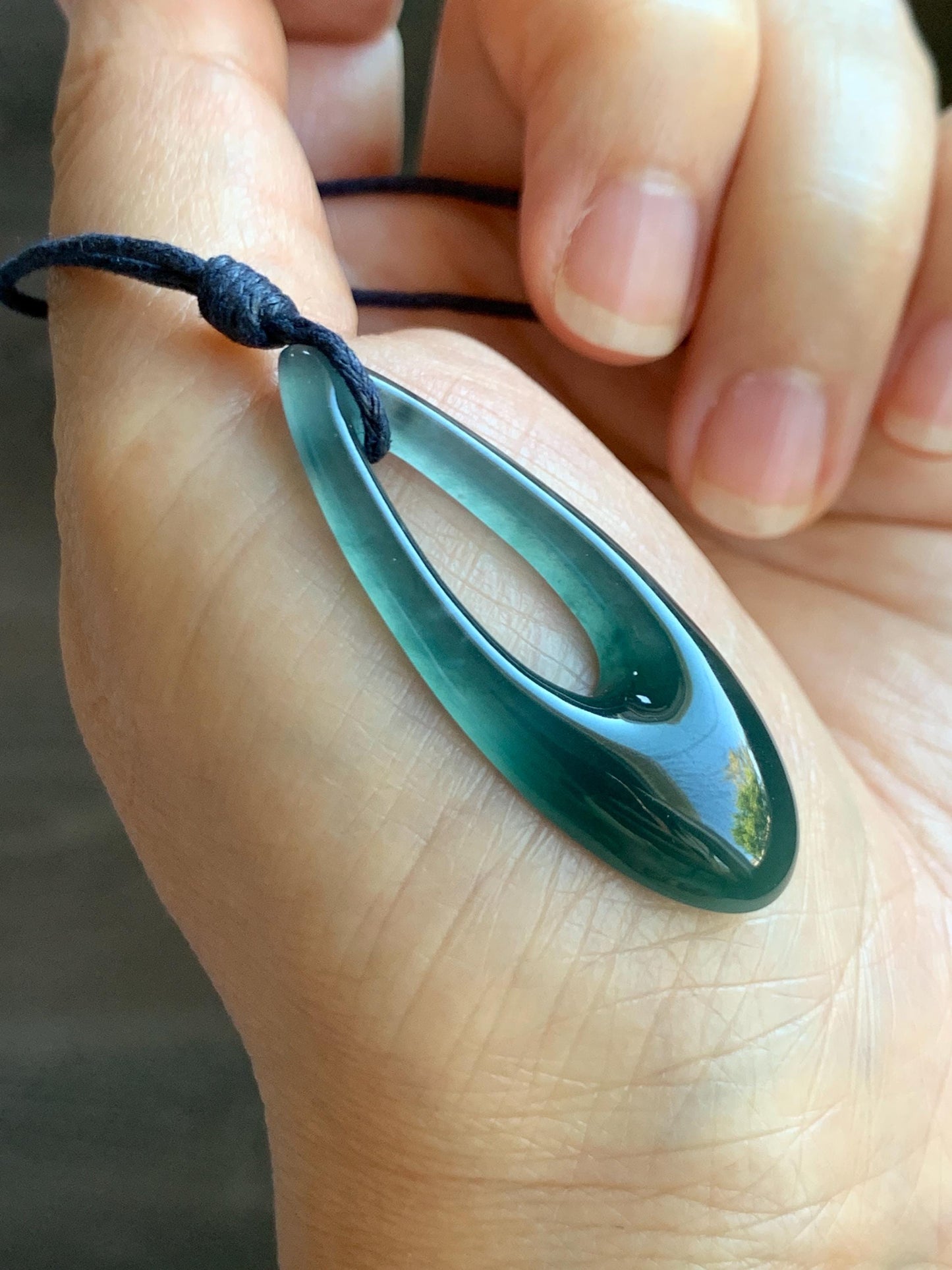 Natural Grade A Guatemalan Icy Highly Translucent Dark Blue Jade Jadeite Carved Teardrop Pendant Rope Bracelet 26” 天然冰危深蓝翡翠水滴项链 WSD160C