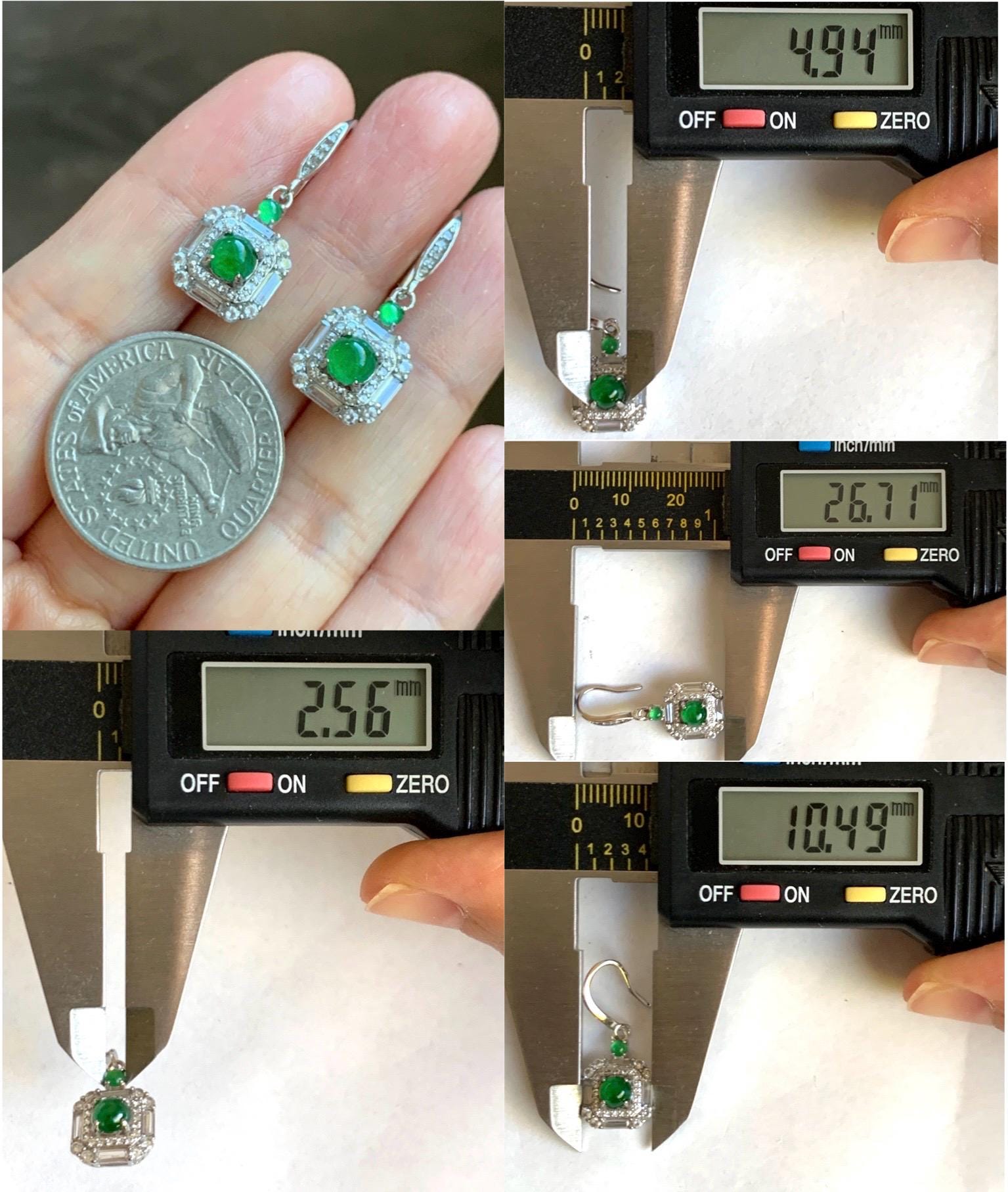 Natural Grade A Guatemalan Icy Translucent Vibrant Green Jade Jadeite Art Deco Style Dangle Earrings Sterling Silver 天然冰危绿翡翠银镶耳钩 ADED88