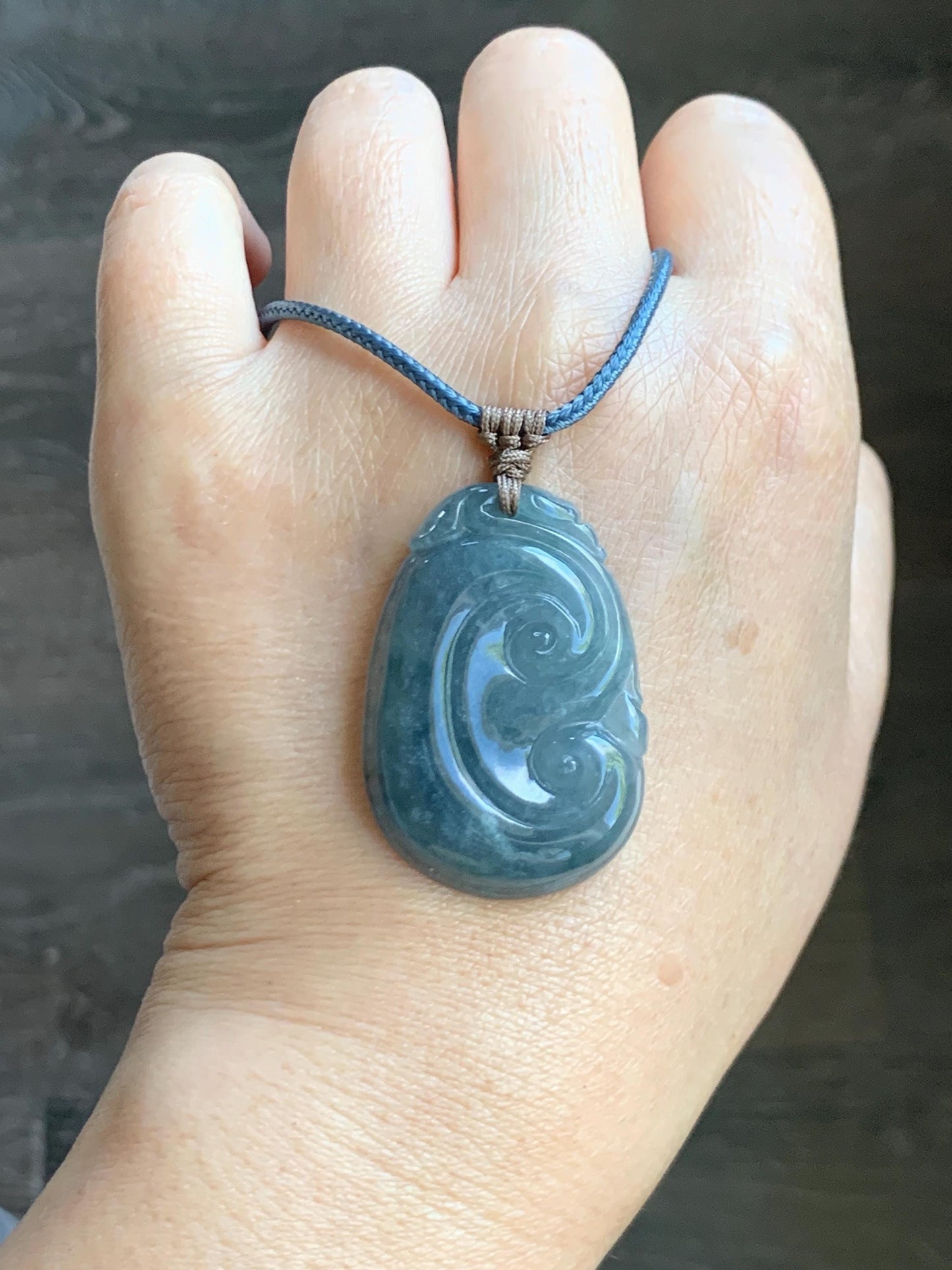 Natural Grade A Guatemalan Icy Translucent Dusty Blueberry Jade Jadeite Large Ruyi Pendant Rope Necklace 25" 11g 天然冰危蓝莓紫翡翠如意吊坠 DRY330B