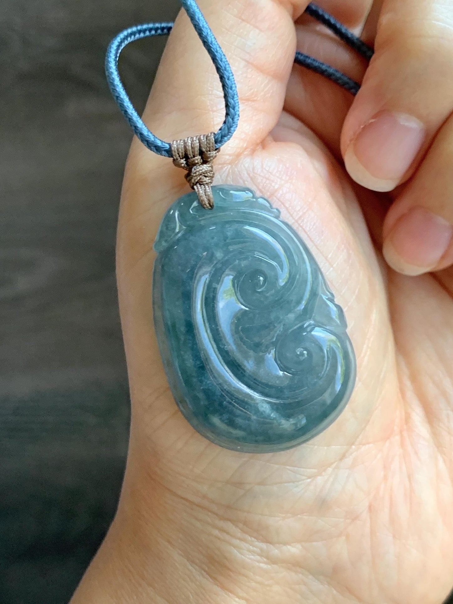 Natural Grade A Guatemalan Icy Translucent Dusty Blueberry Jade Jadeite Large Ruyi Pendant Rope Necklace 25" 11g 天然冰危蓝莓紫翡翠如意吊坠 DRY330B