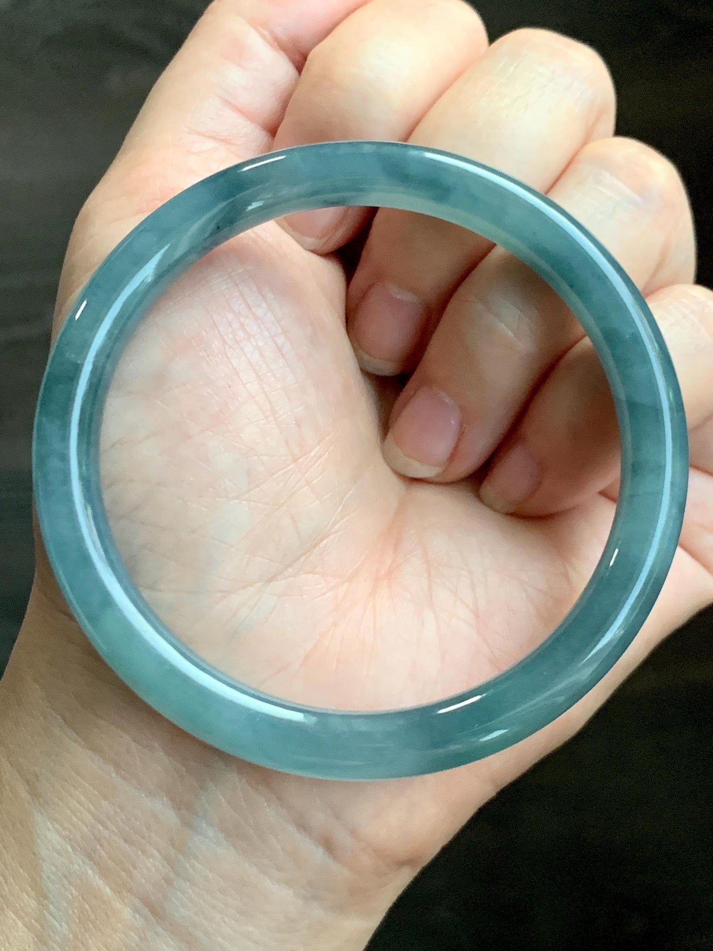 Certified Natural Grade A Guatemalan Icy Translucent Dusty Blue Marbled Jade Jadeite Bangle Bracelet 58.7mm 7.25” 32g 天然冰危蓝飘花翡翠圆条手镯 731