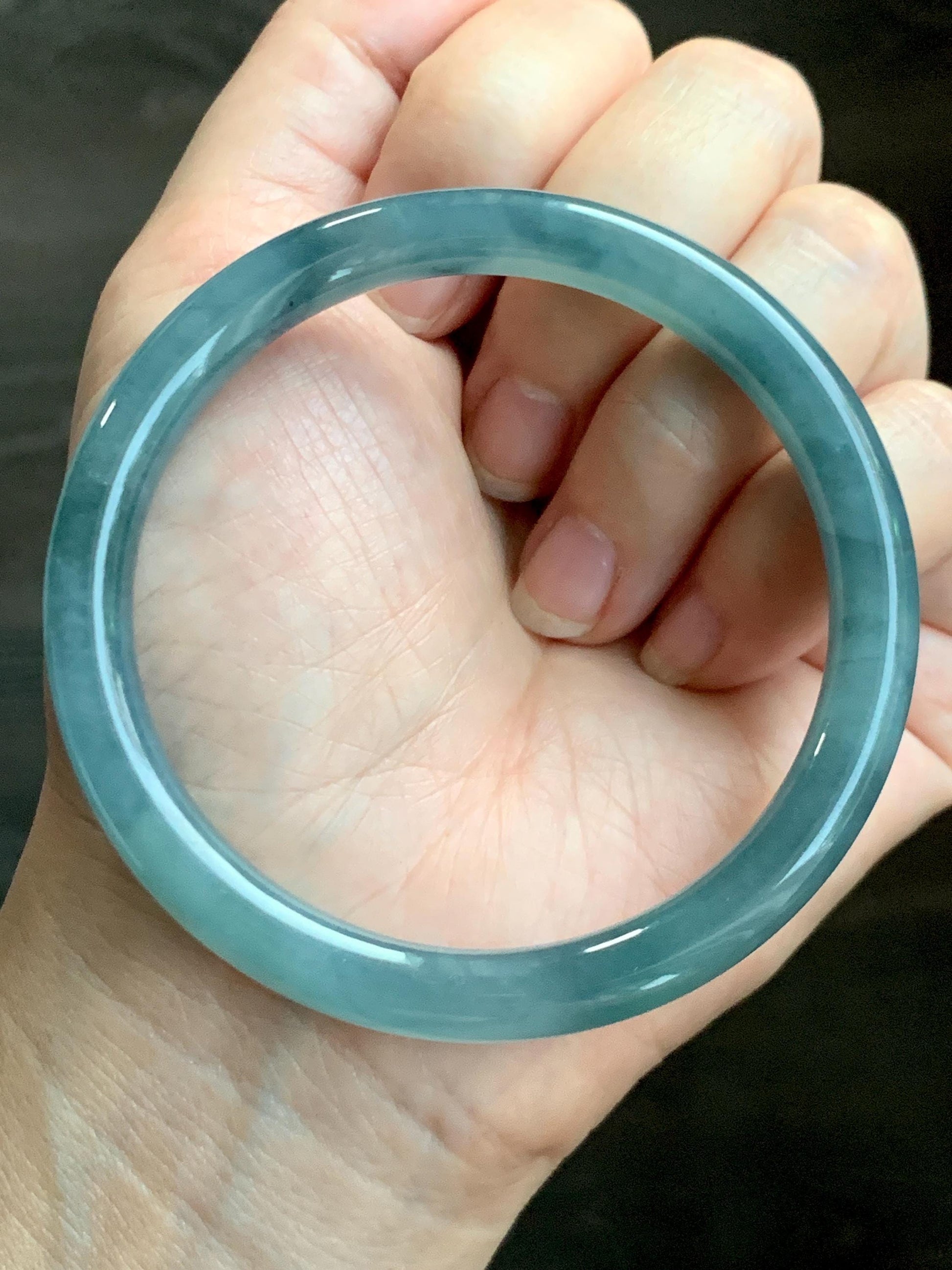 Certified Natural Grade A Guatemalan Icy Translucent Dusty Blue Marbled Jade Jadeite Bangle Bracelet 58.7mm 7.25” 32g 天然冰危蓝飘花翡翠圆条手镯 731