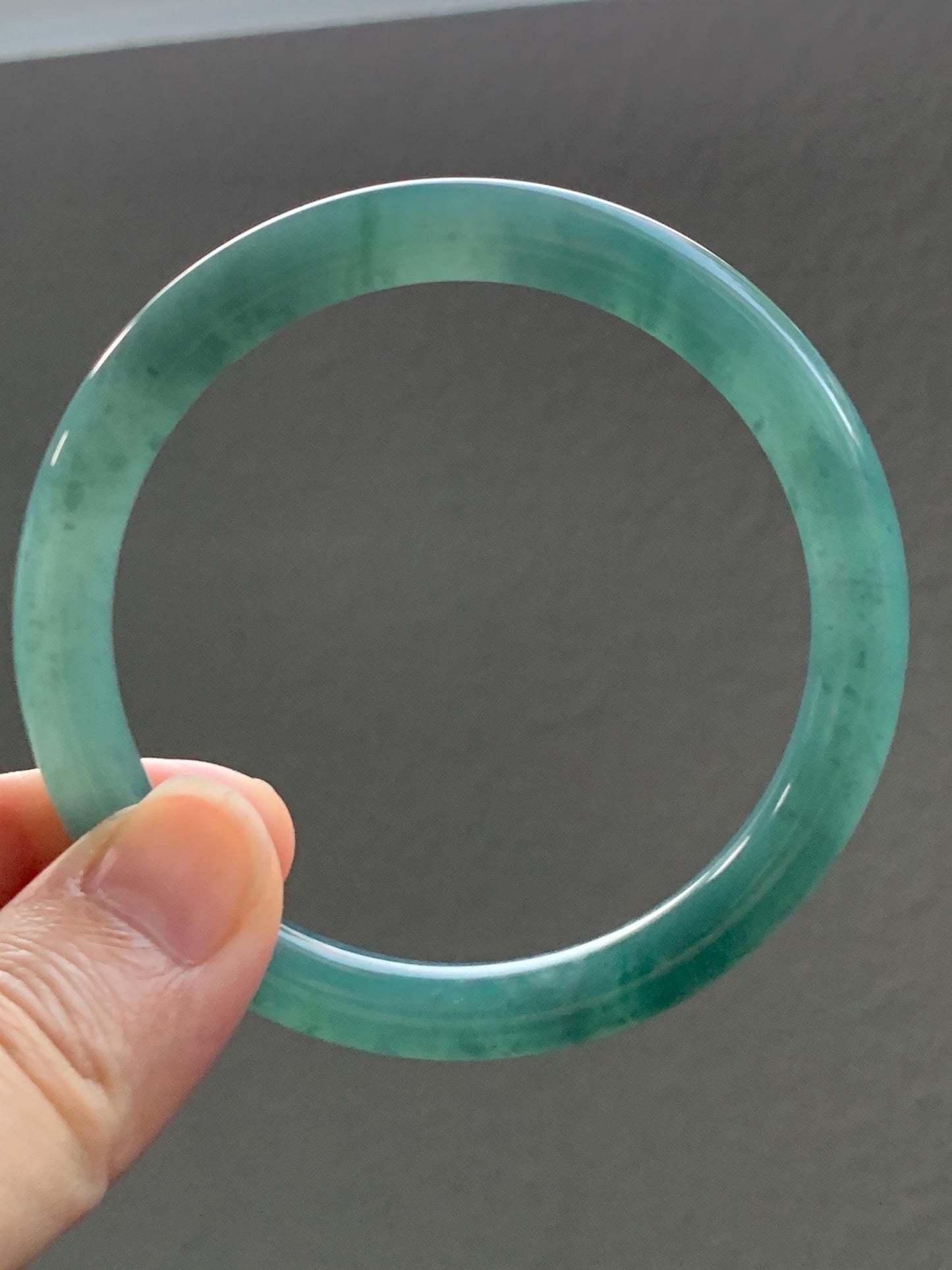 Certified Natural Grade A Guatemalan Icy Translucent Dusty Teal Green Jade Jadeite Bangle Bracelet 57.3mm 7” 33g 天然冰危深蓝绿翡翠圆条手镯 714