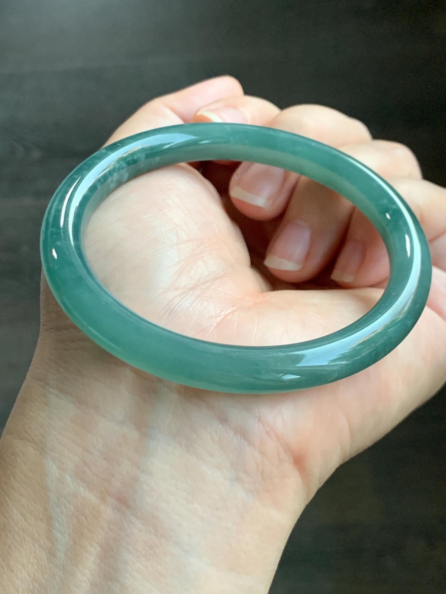 Certified Natural Grade A Guatemalan Icy Translucent Dusty Teal Green Jade Jadeite Bangle Bracelet 57.3mm 7” 33g 天然冰危深蓝绿翡翠圆条手镯 714