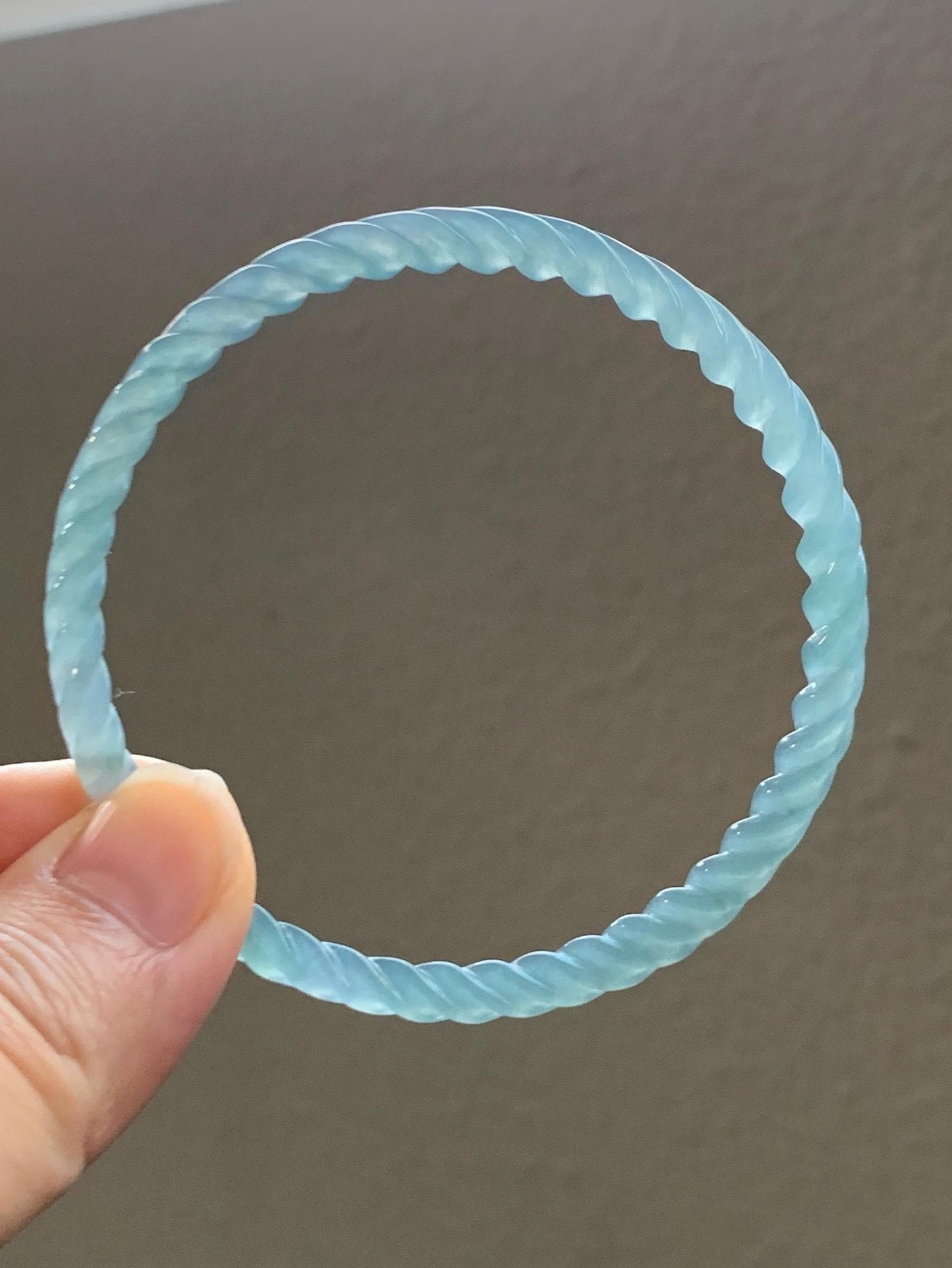 Certified Natural Grade A Guatemalan Icy Translucent Gelatinous Light Blue Jade Jadeite Carved Braid Bangle 59mm 7.29” 天然冰胶危浅蓝翡翠细麻花手镯 280